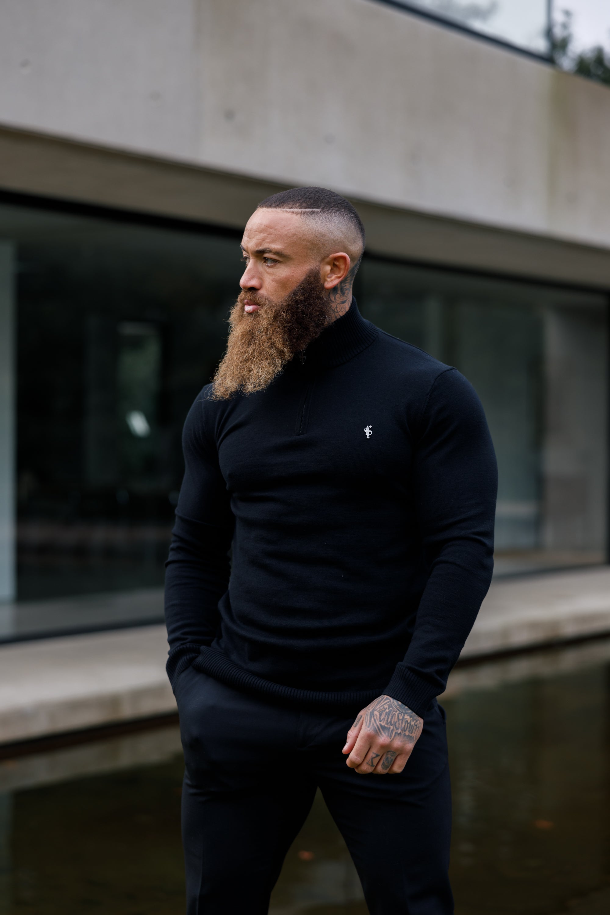 Black Funnel Neck 1/2 Zip Knitted Jumper - FSN121