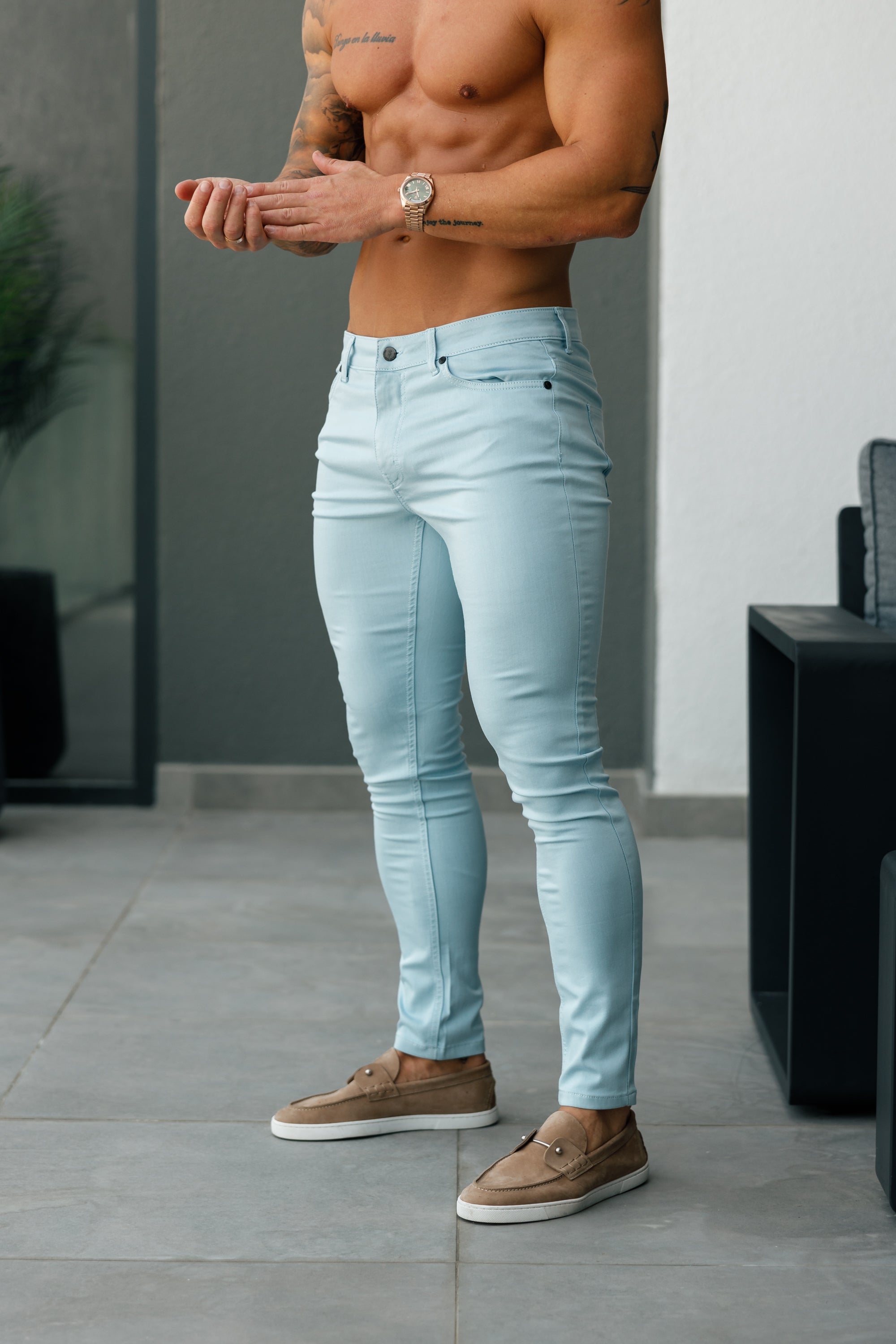 Slim Stretch Pale Blue Sateen Trousers - FSH1147