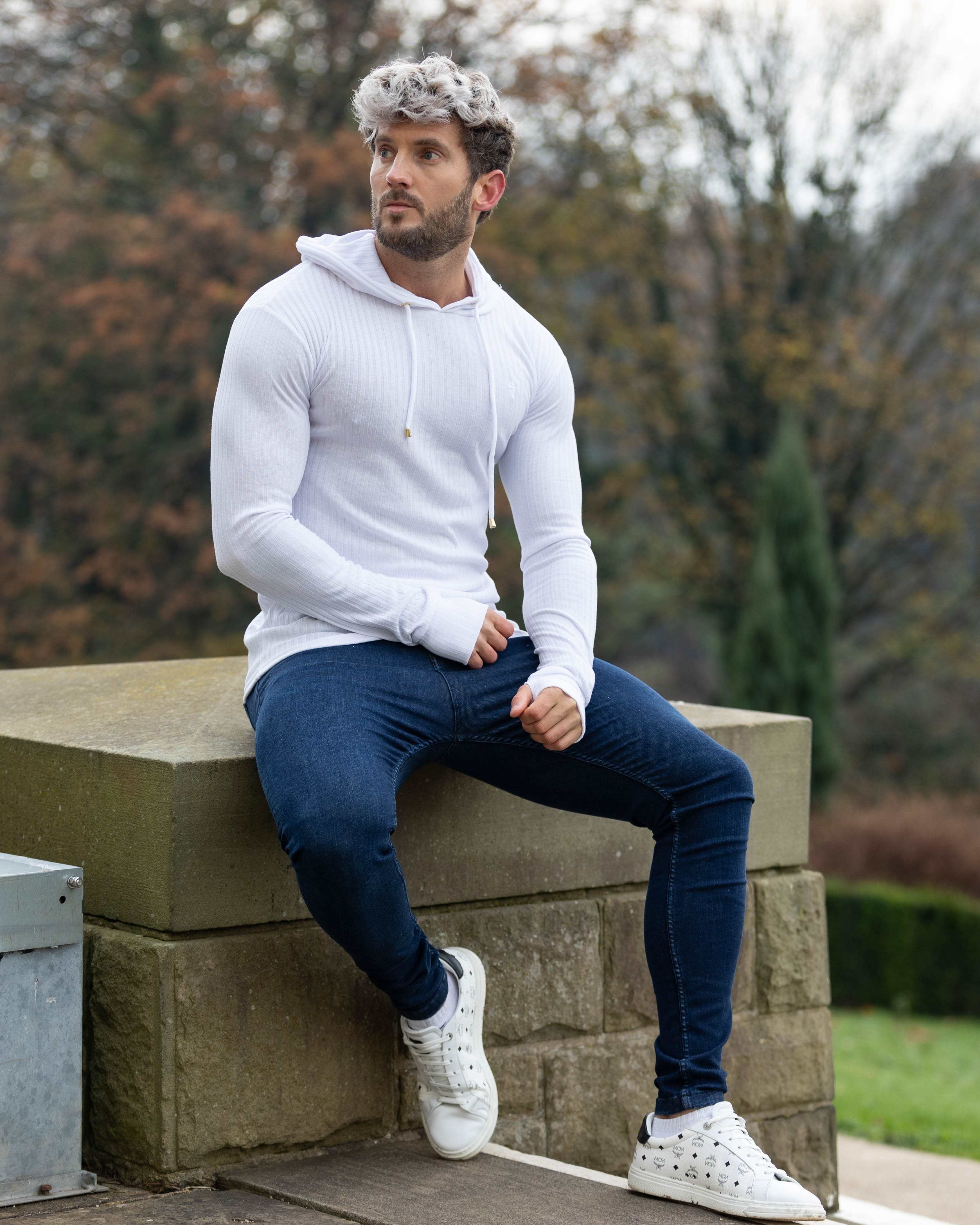 Classic White Ribbed Knit Hoodie Jumper - FSH903