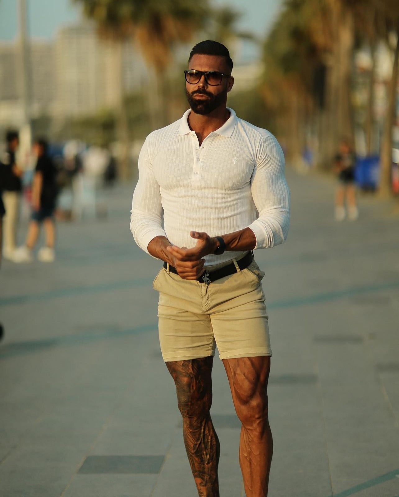 Classic White Ribbed Polo Shirt Long Sleeve - FSH974