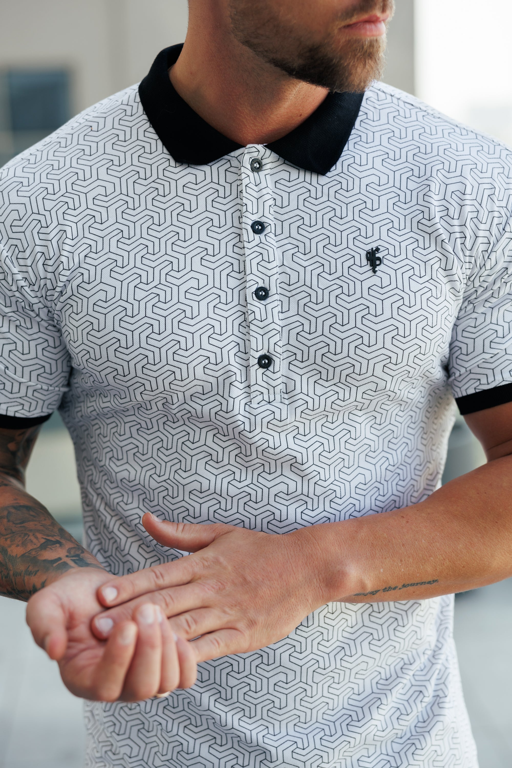 White / Black Geo Printed Polo Shirt - FSH1233