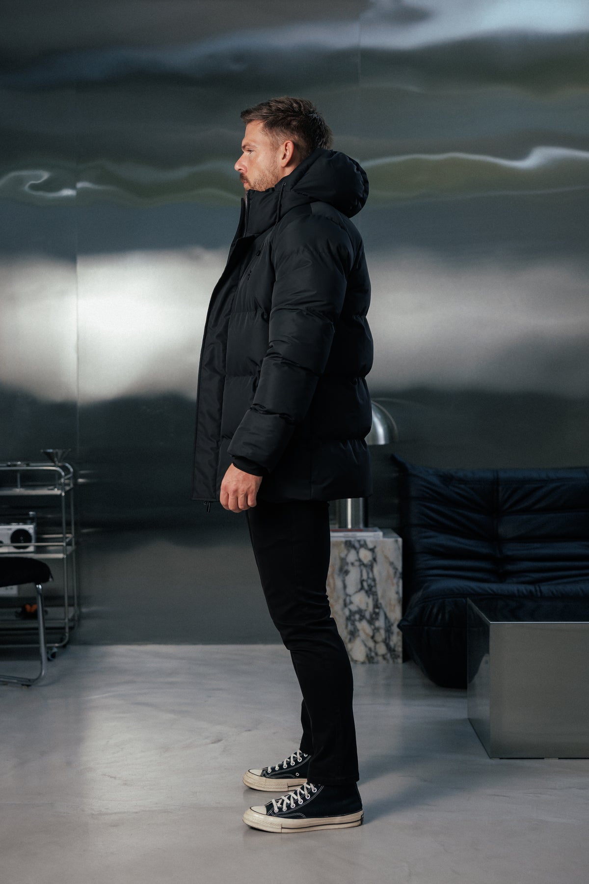 Black Padded Coat with Hood - FSN234