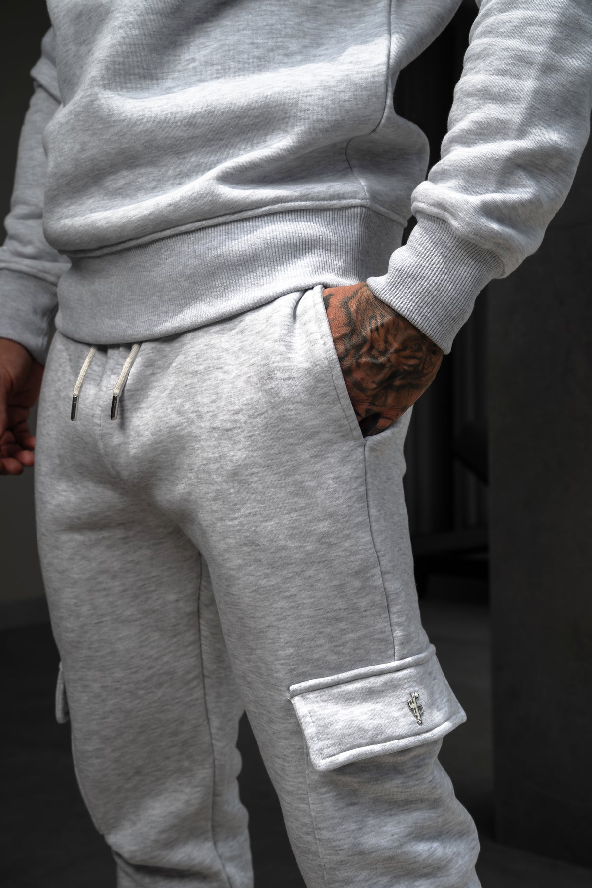 Grey Melange / Silver Cargo Tracksuit Bottoms - FSR033