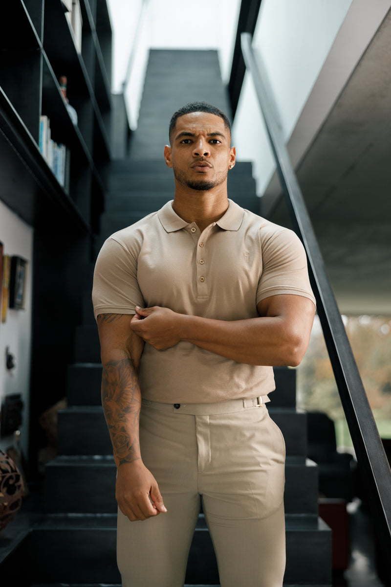Father Sons Classic Taupe Polo Shirt with Tonal Button and Embroidery - FSH913