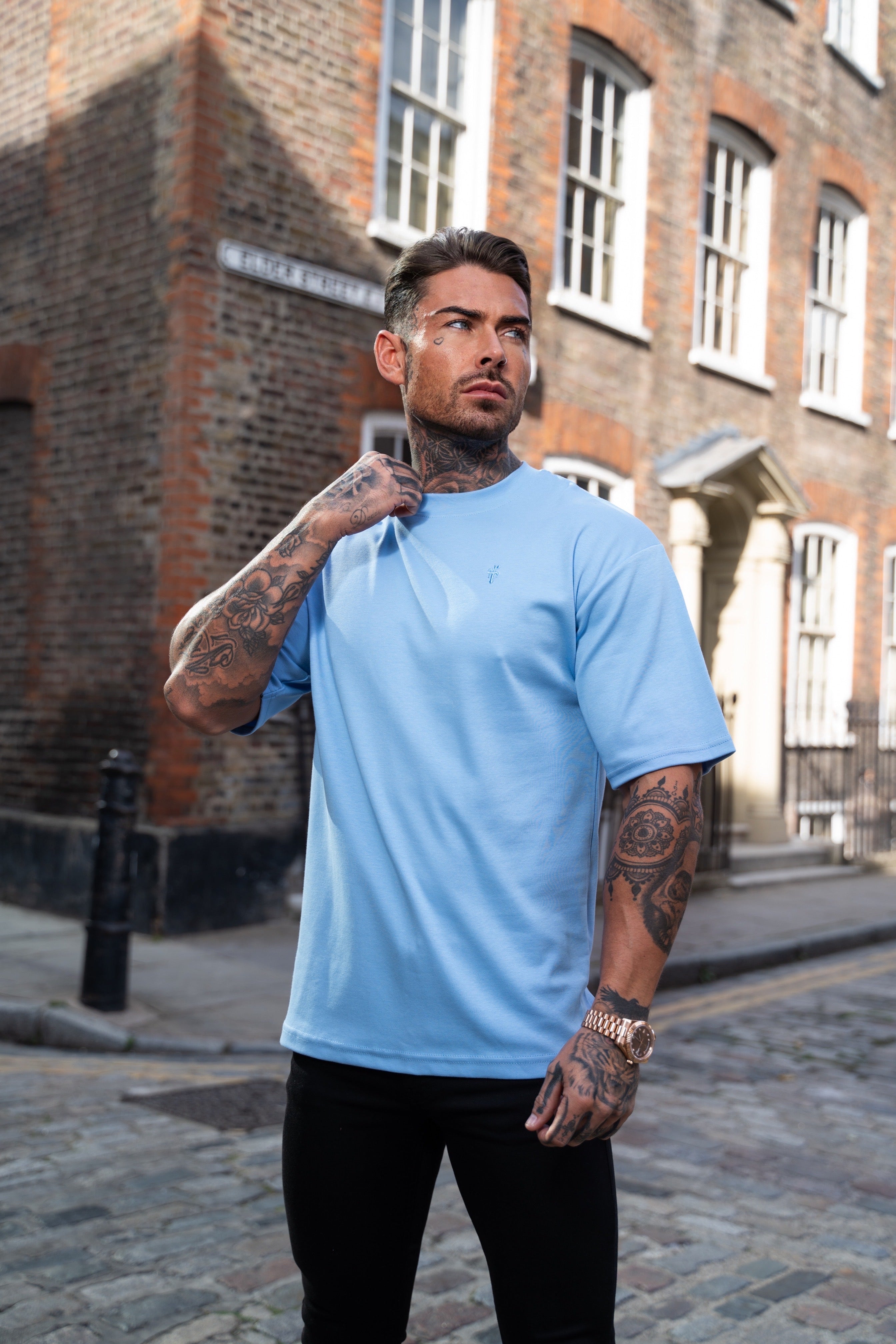 Classic Light Blue Oversized Crew T Shirt - FSH872