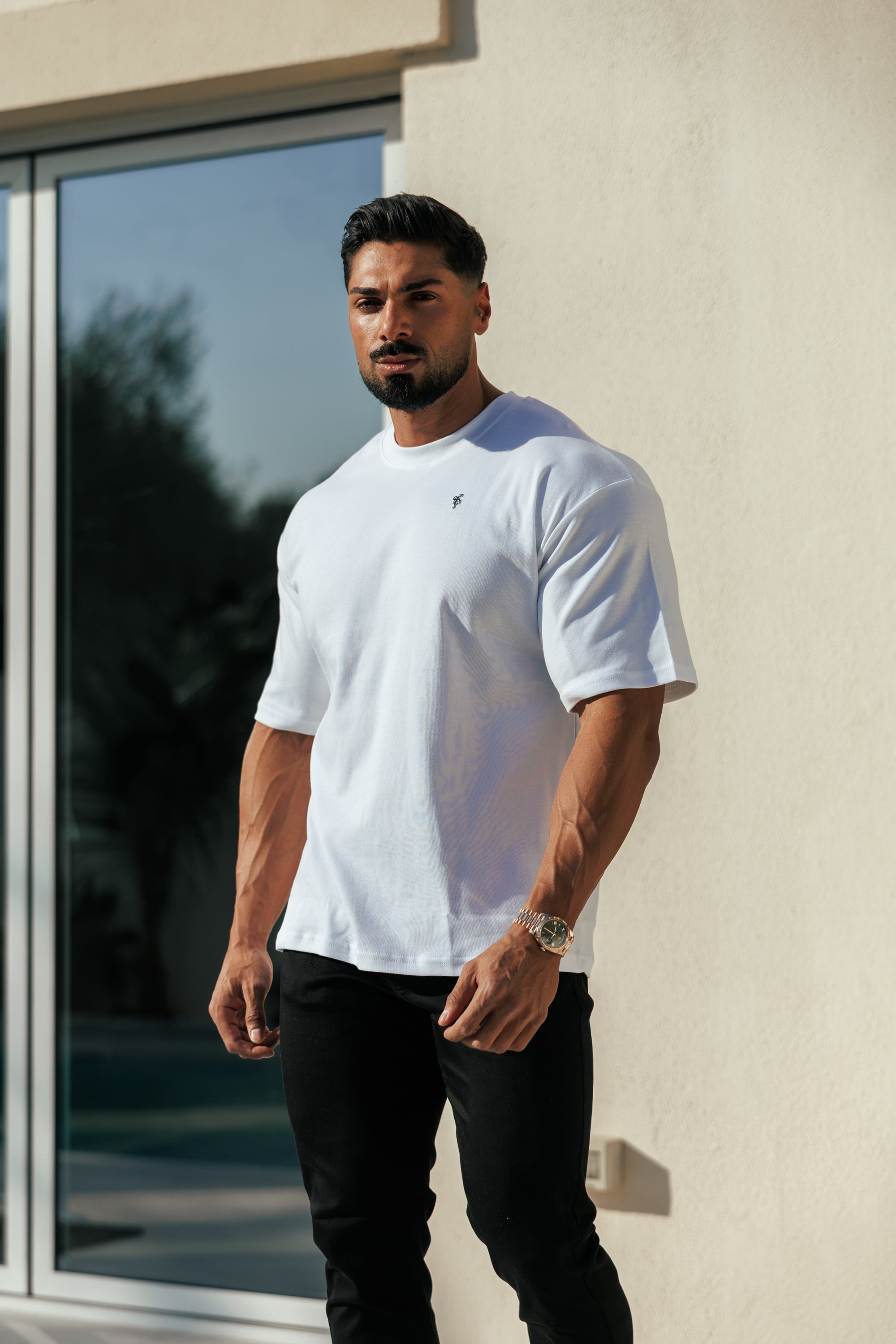 White / Silver Oversized Crew T Shirt - FSH1423