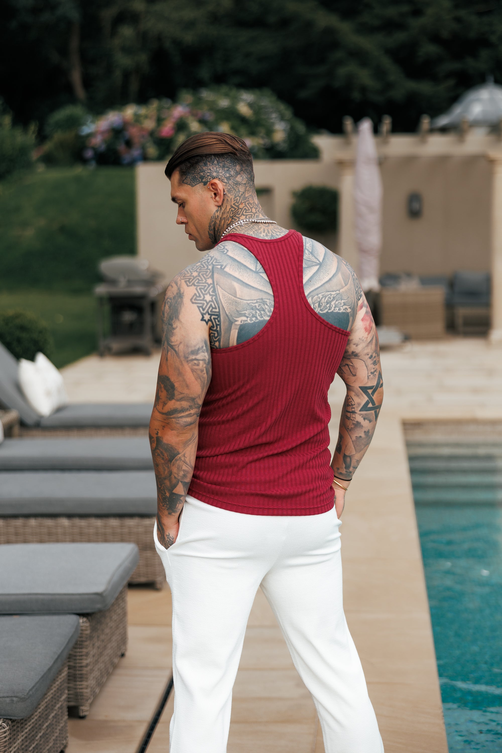 Burgundy / White Ribbed Knit Super Slim Vest - FSH1326