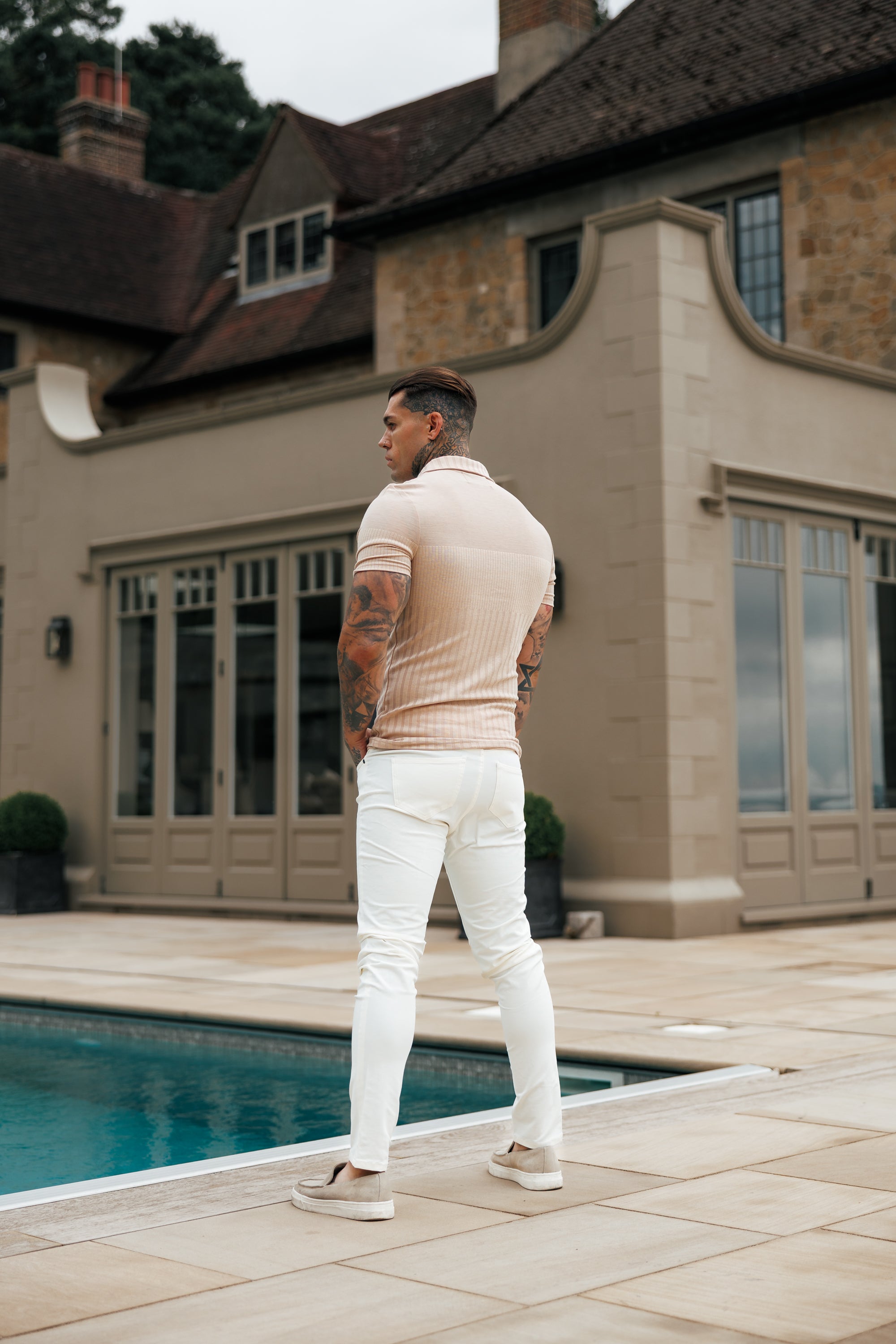 Jersey Revere Vertical Stripe Beige Shirt Short Sleeve - FSR026