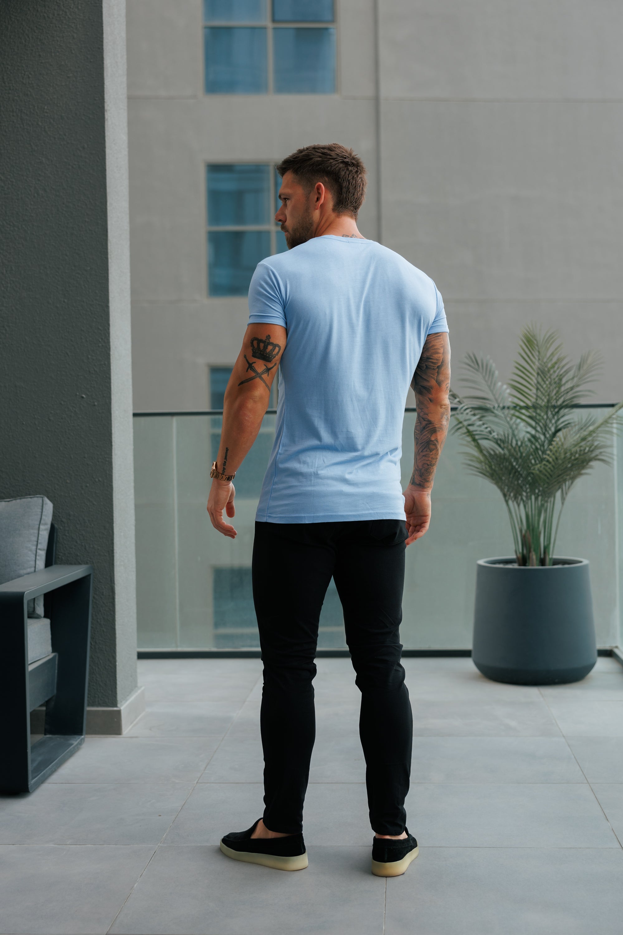 Light Blue/ Silver Bamboo Crew T Shirt - FSH1215