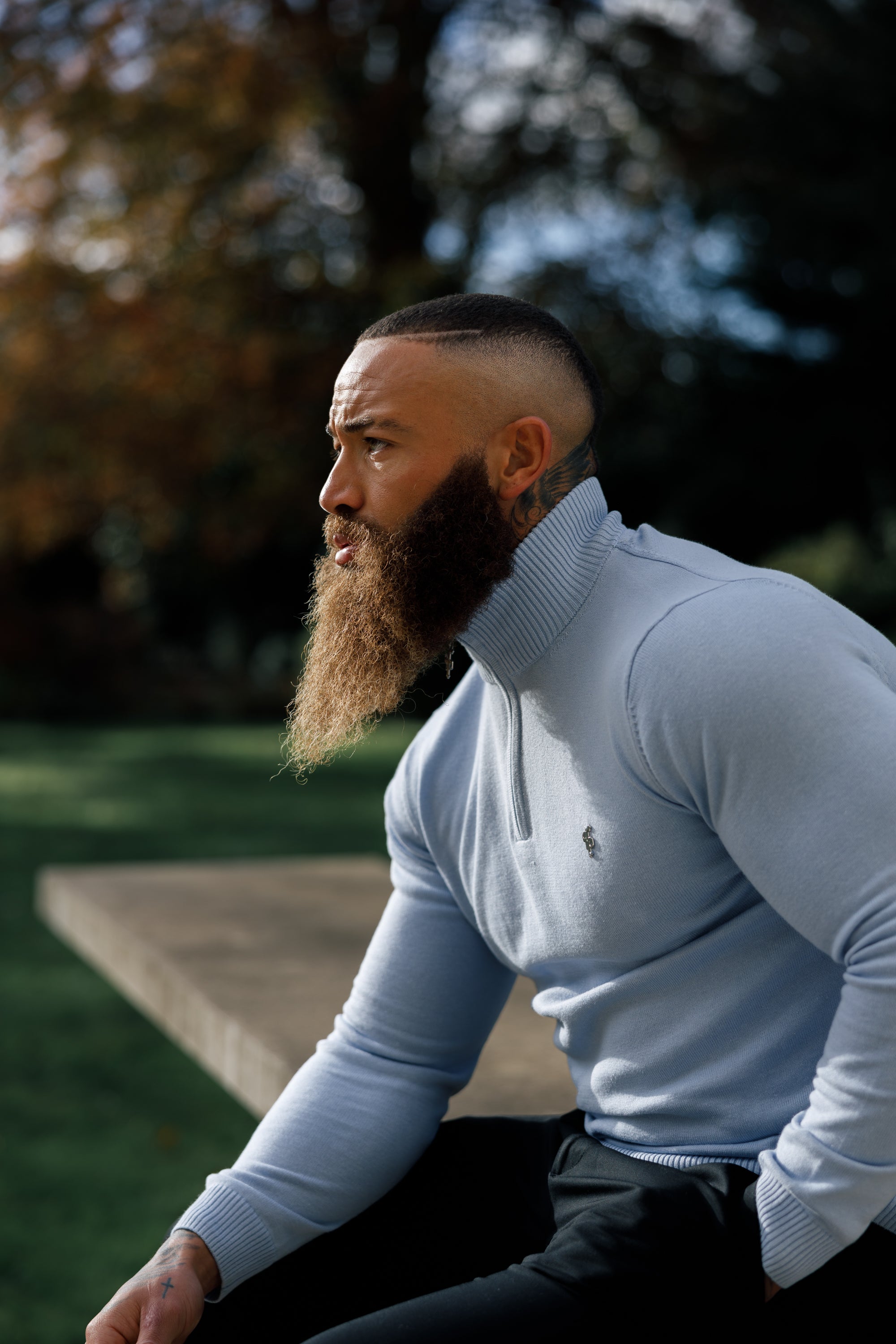 Light Blue Funnel Neck 1/2 Zip Knitted Jumper - FSN119