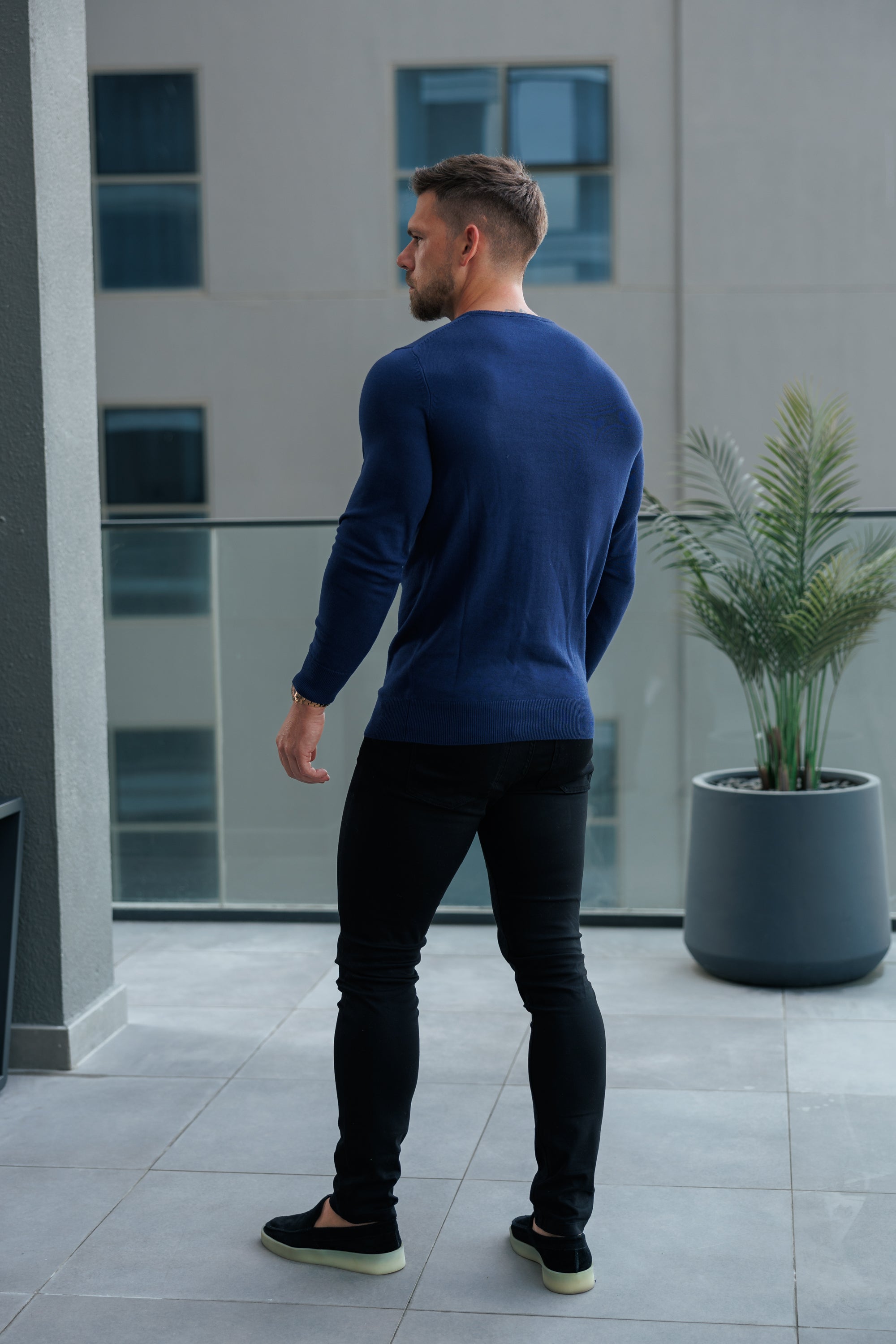 Navy Crew Neck Knitted Jumper With FS Branding - FSN197