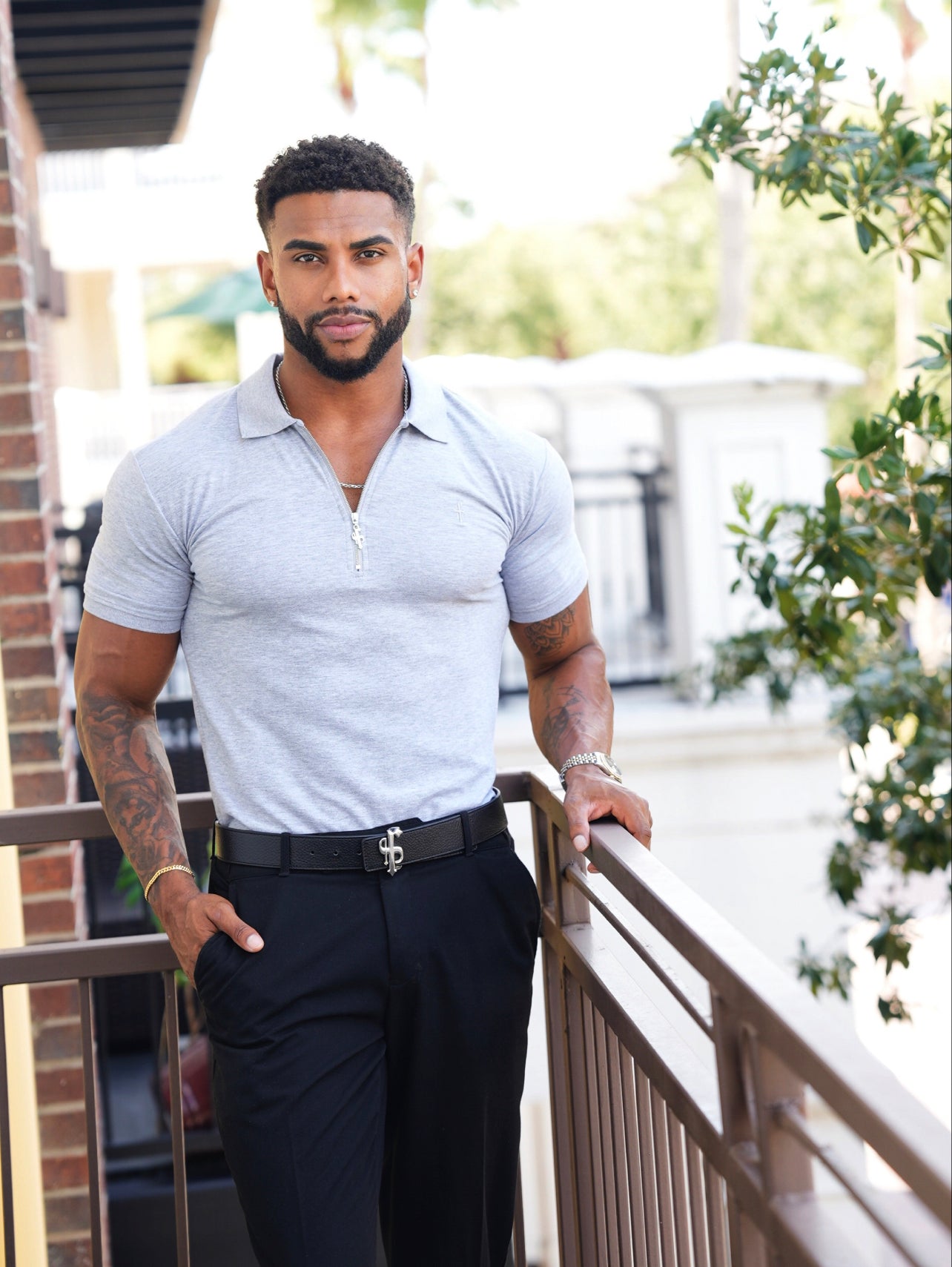 Classic Light Grey and Silver Zipped Polo Shirt - FSH813