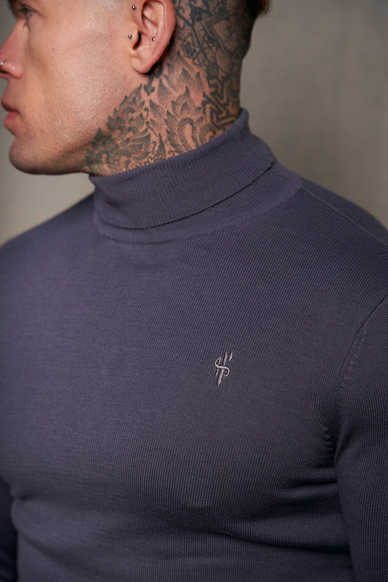 Father Sons Classic Gunmetal Roll Neck Knitted Jumper With Tonal Emblem - FSN137