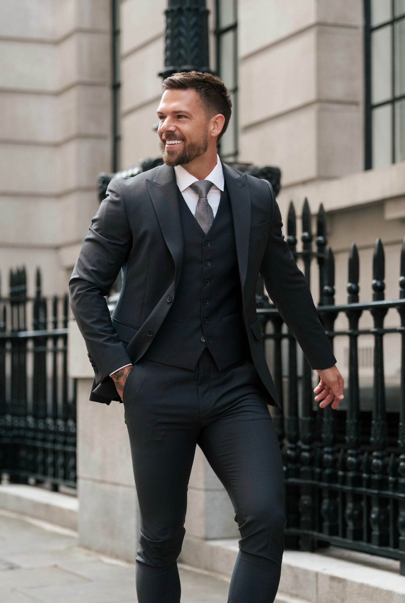 Slim Formal Anthracite Grey Stretch Trousers - FST045