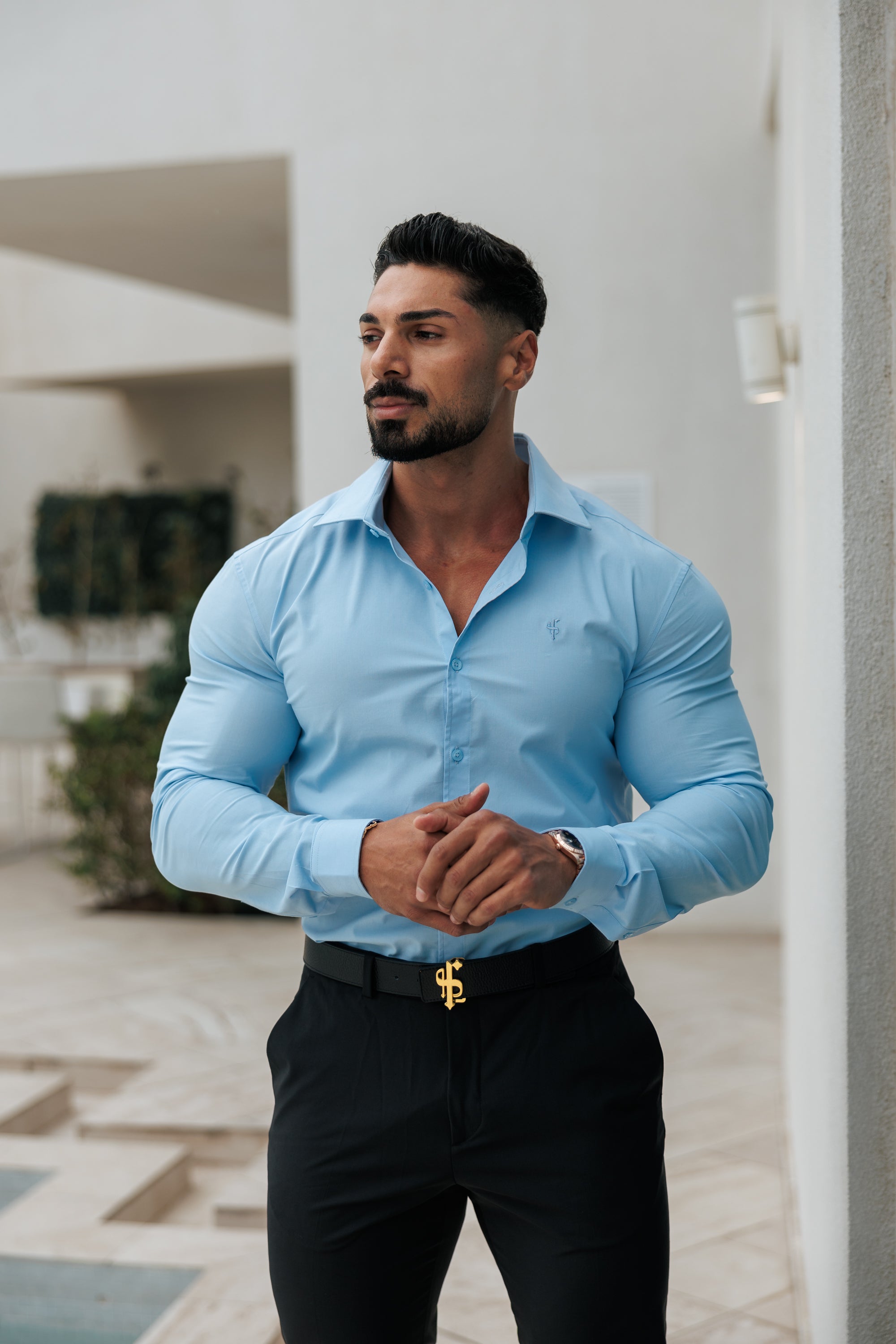 Muscle Fit Advanced Stretch Powder Blue with Cutaway Collar - FS1167