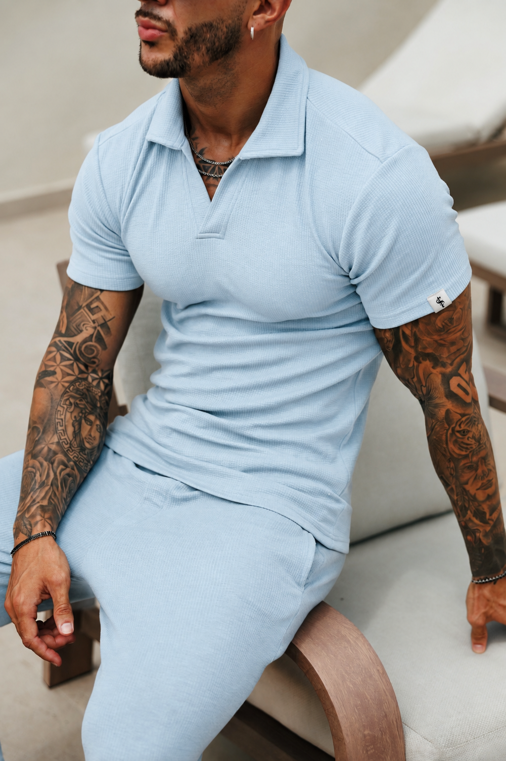Light Blue Jersey Cord Revere Polo Short Sleeve - FSR151