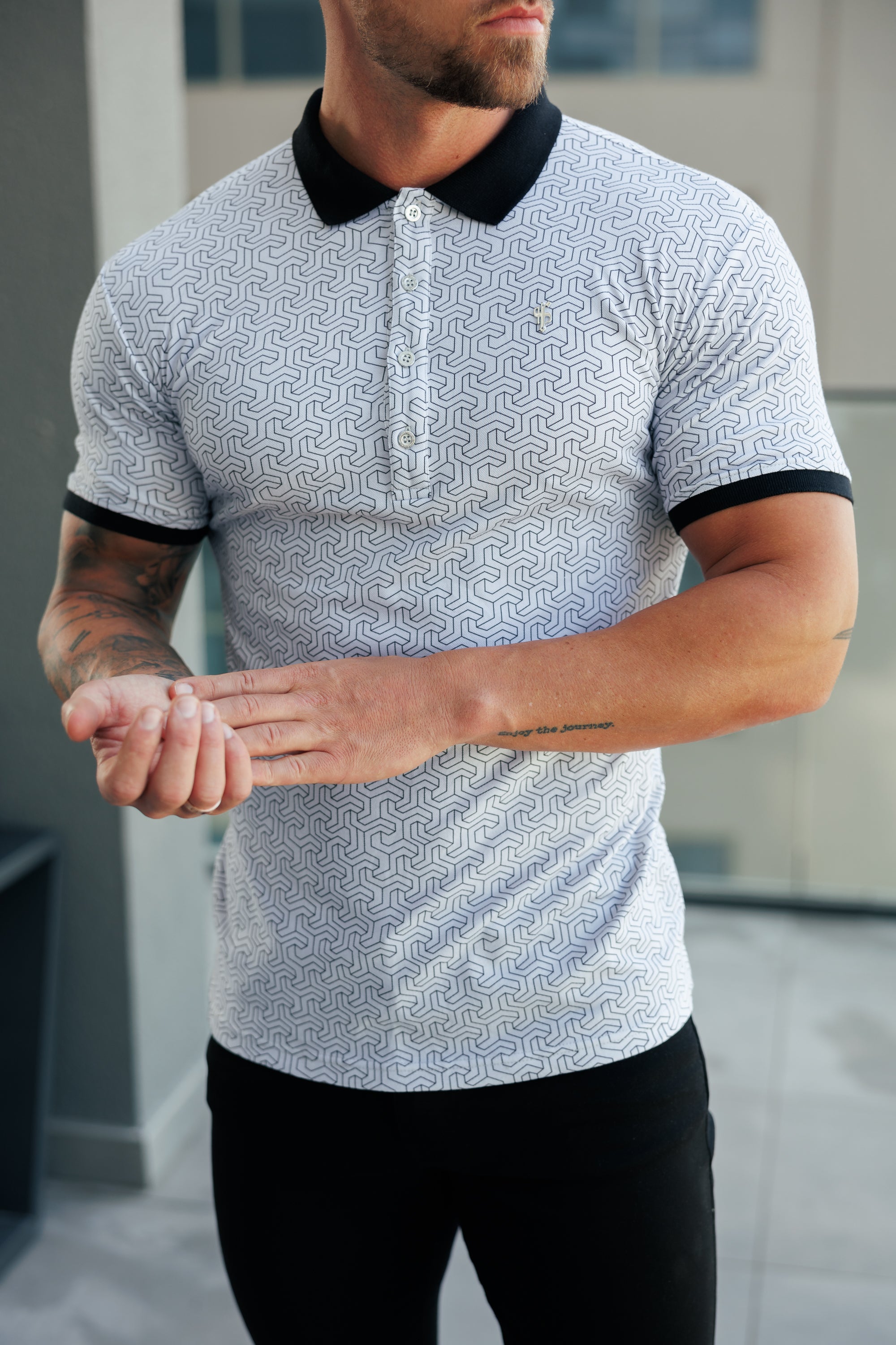 Grey / Black Geo Printed Polo Shirt - FSH1236