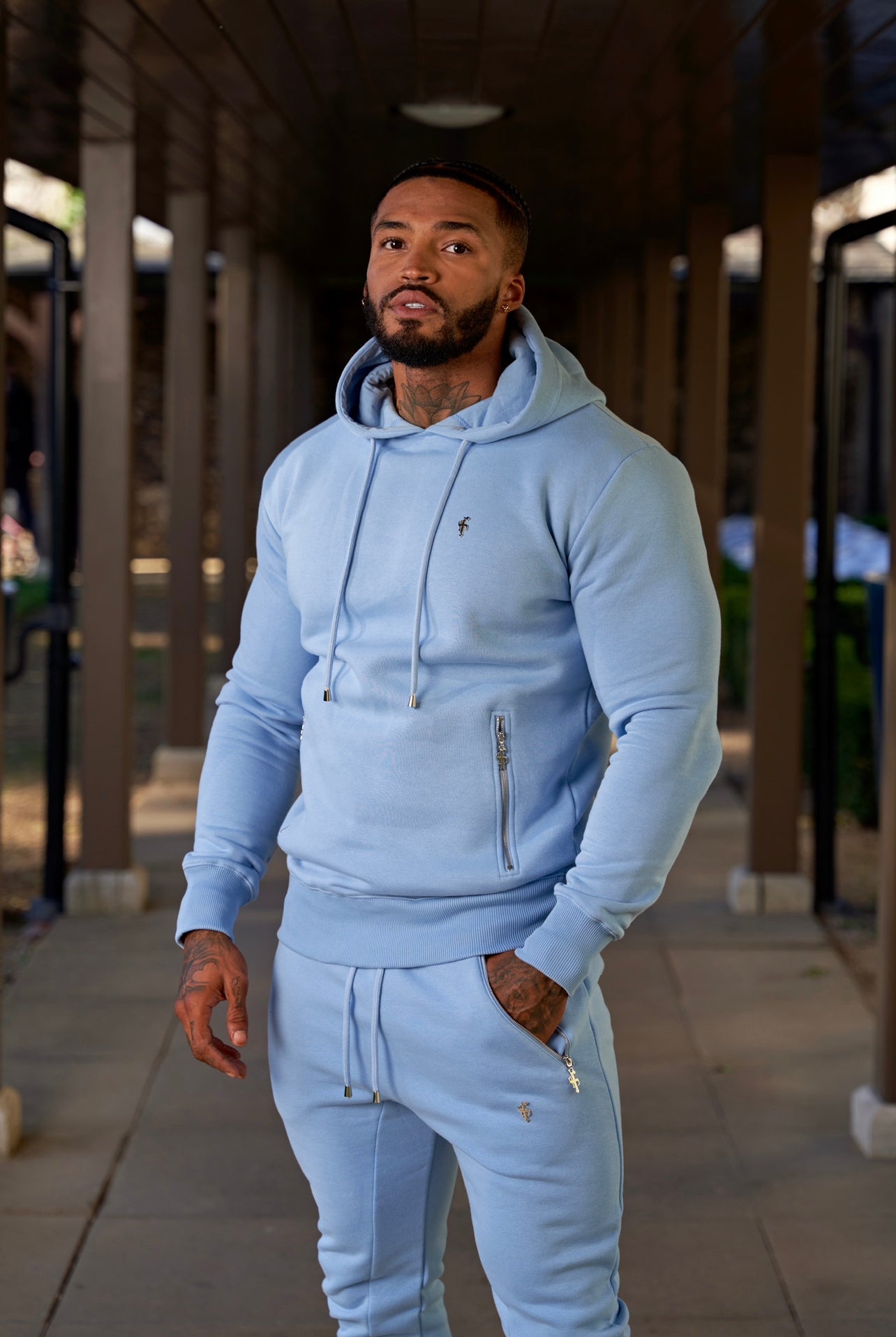 Sky Blue / Silver Tapered Bottoms with Ankle Zip Detail - FSH802