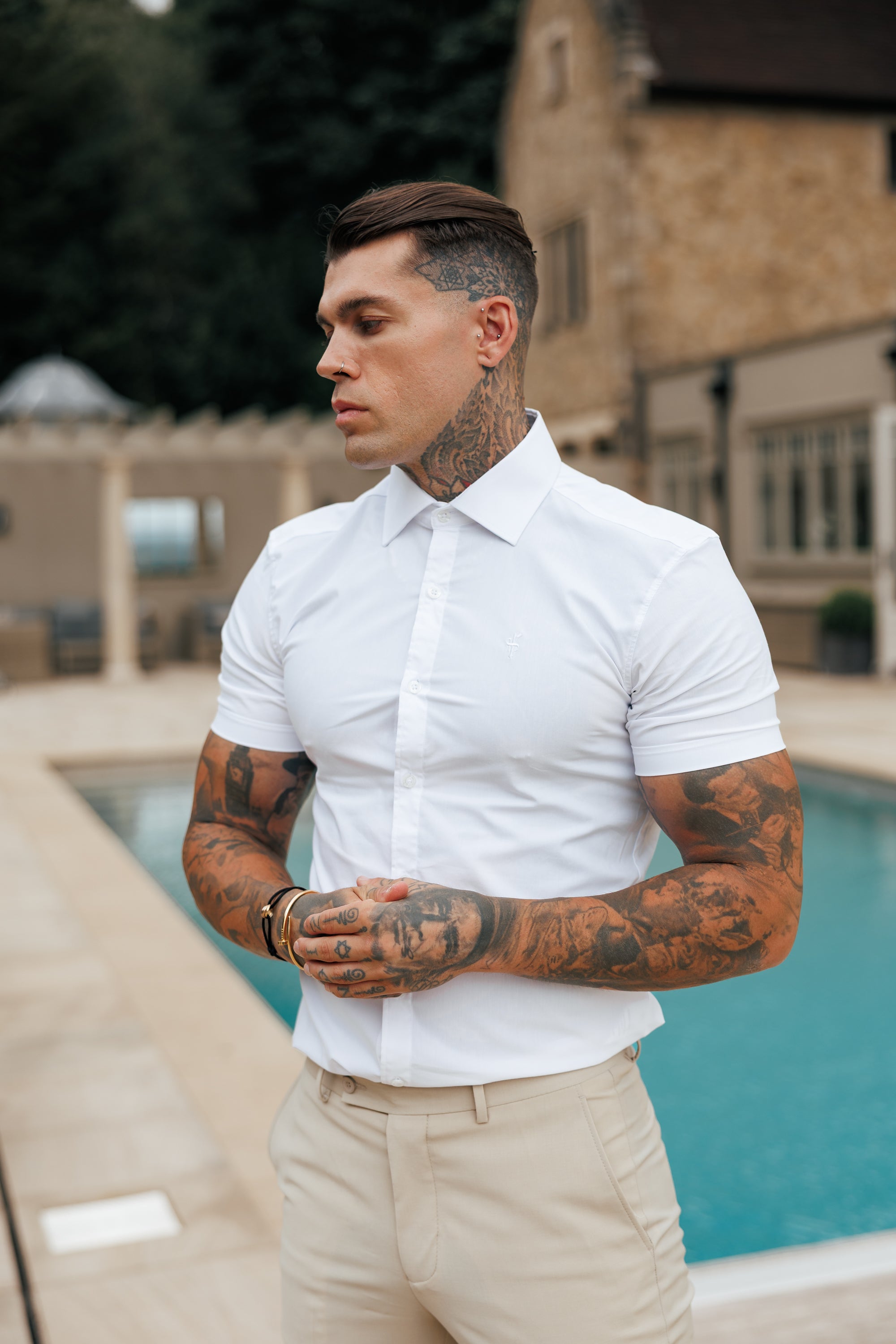 Super Slim Stretch Classic White Short Sleeve with Cutaway Collar - FS1184