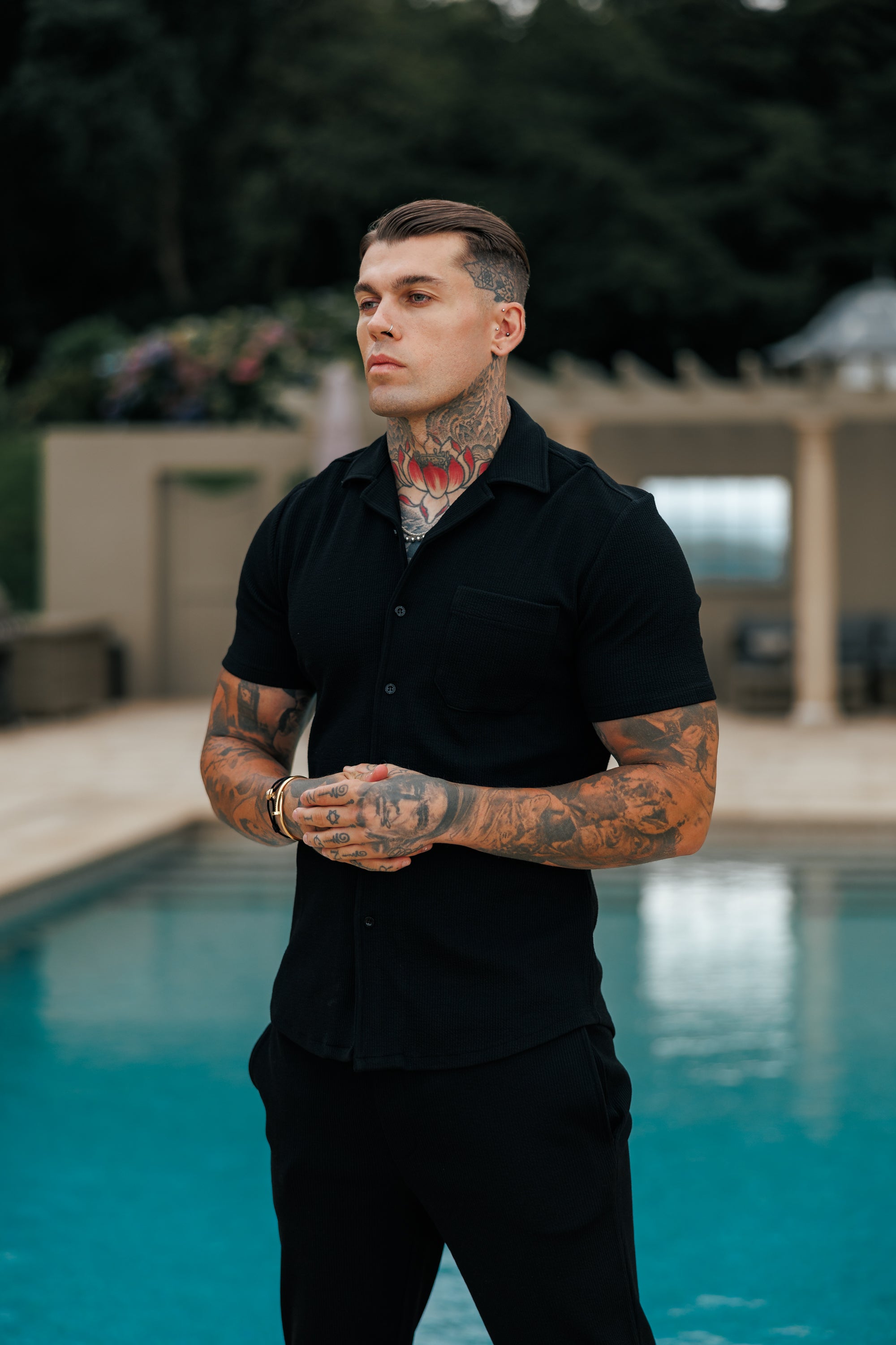 Jersey Cord Relaxed Black Trousers - FSR014