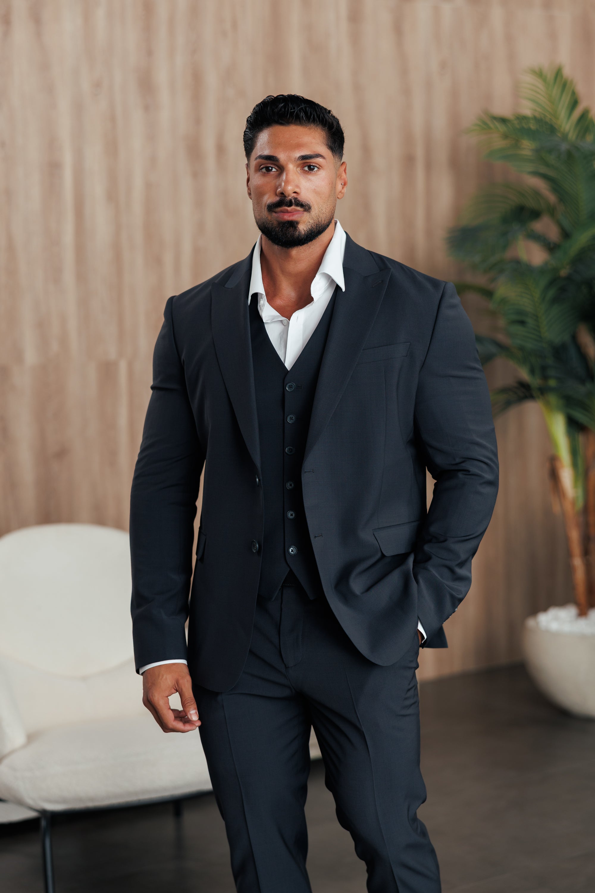 Relaxed Formal Charcoal Stretch Trousers - FSTR023 RELAXED