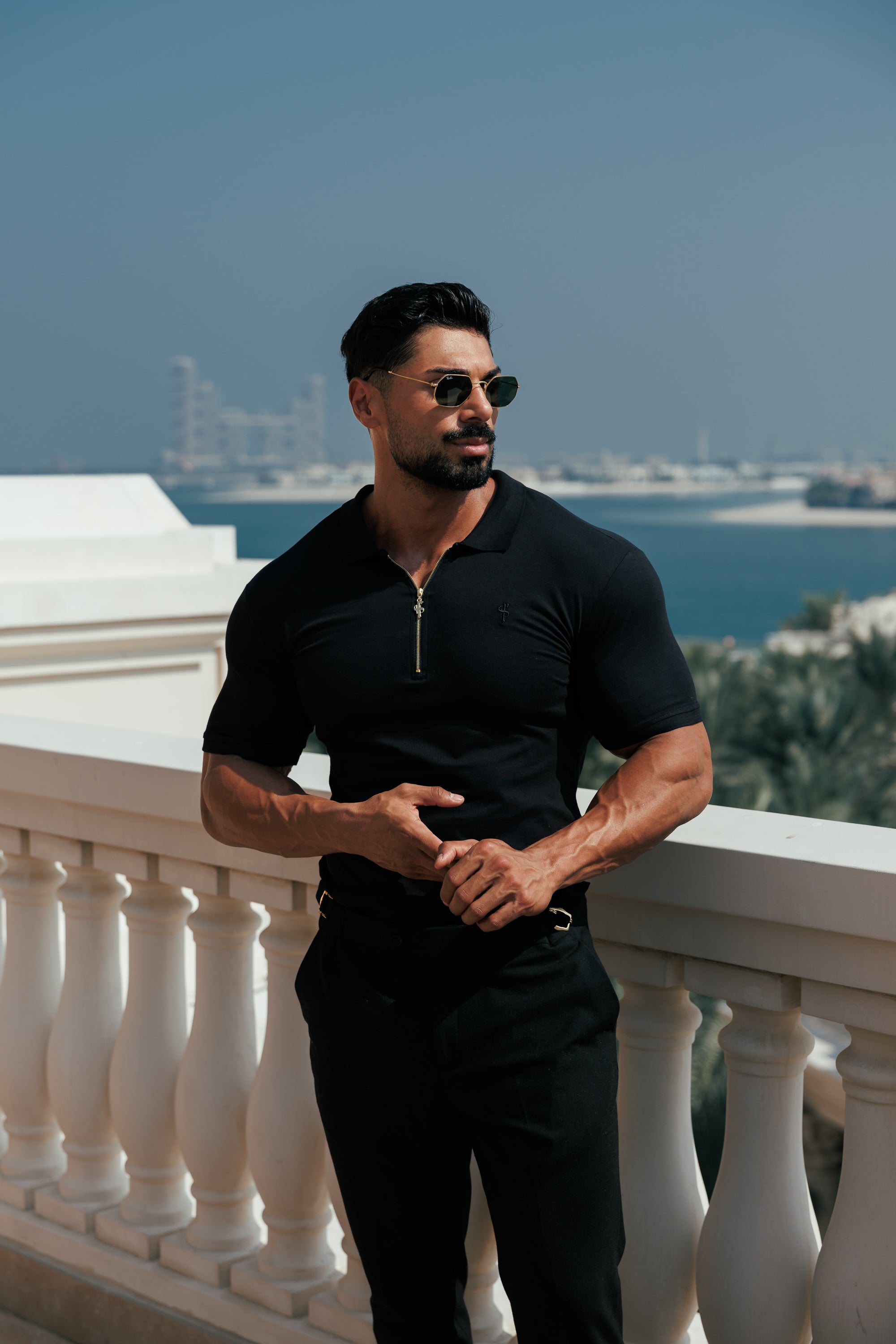 Classic Black and Gold Zipped Polo Shirt - FSH239