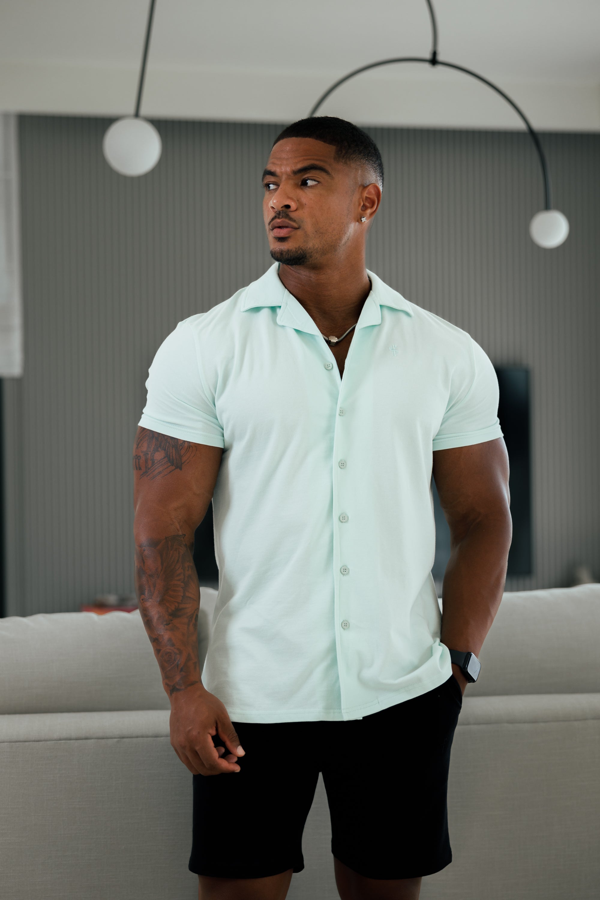 Stretch Mint Pique Revere Shirt Short Sleeve - FSH1078