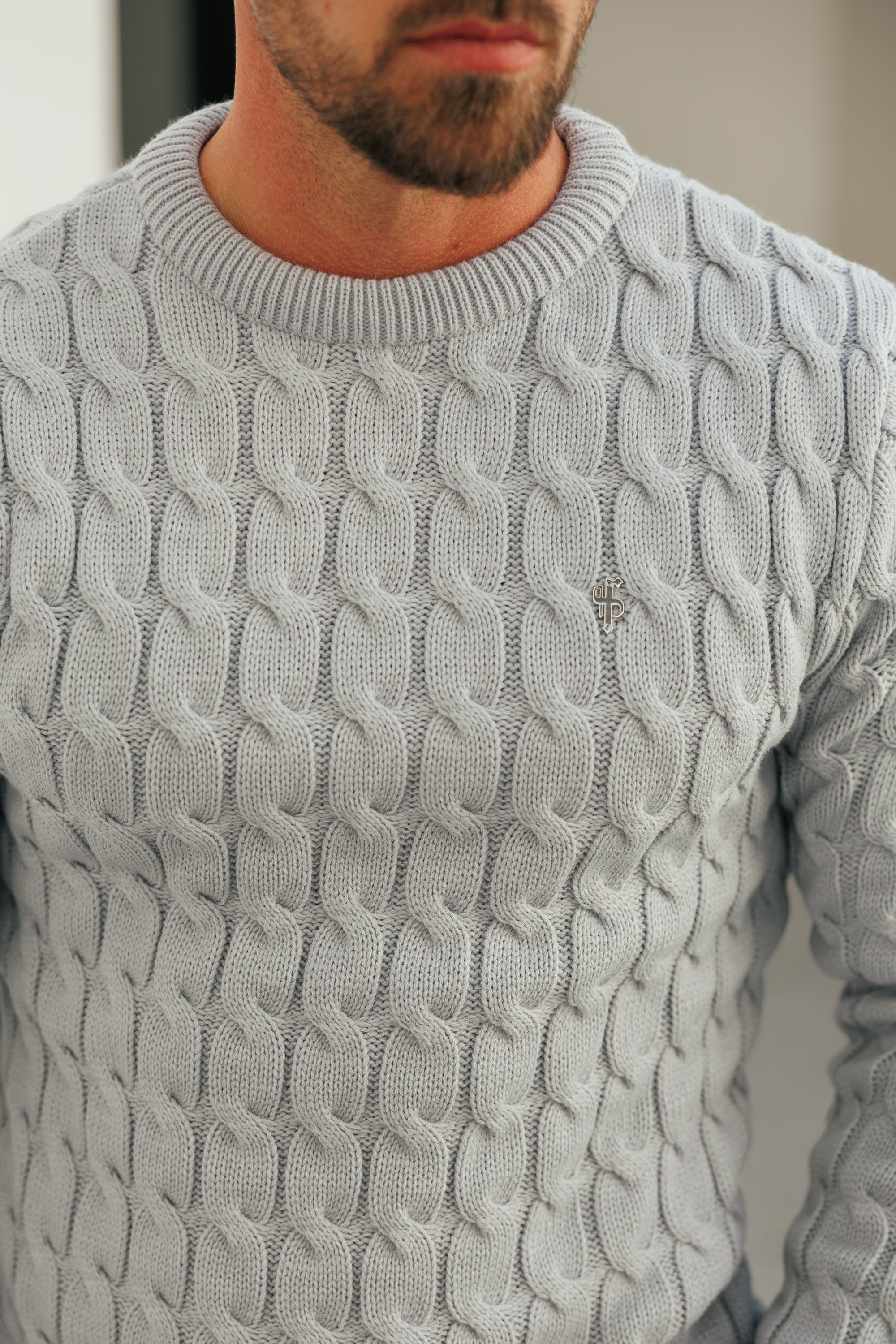 Link Weave Knit Cop Grey Crew Neck Jumper - FSJ129