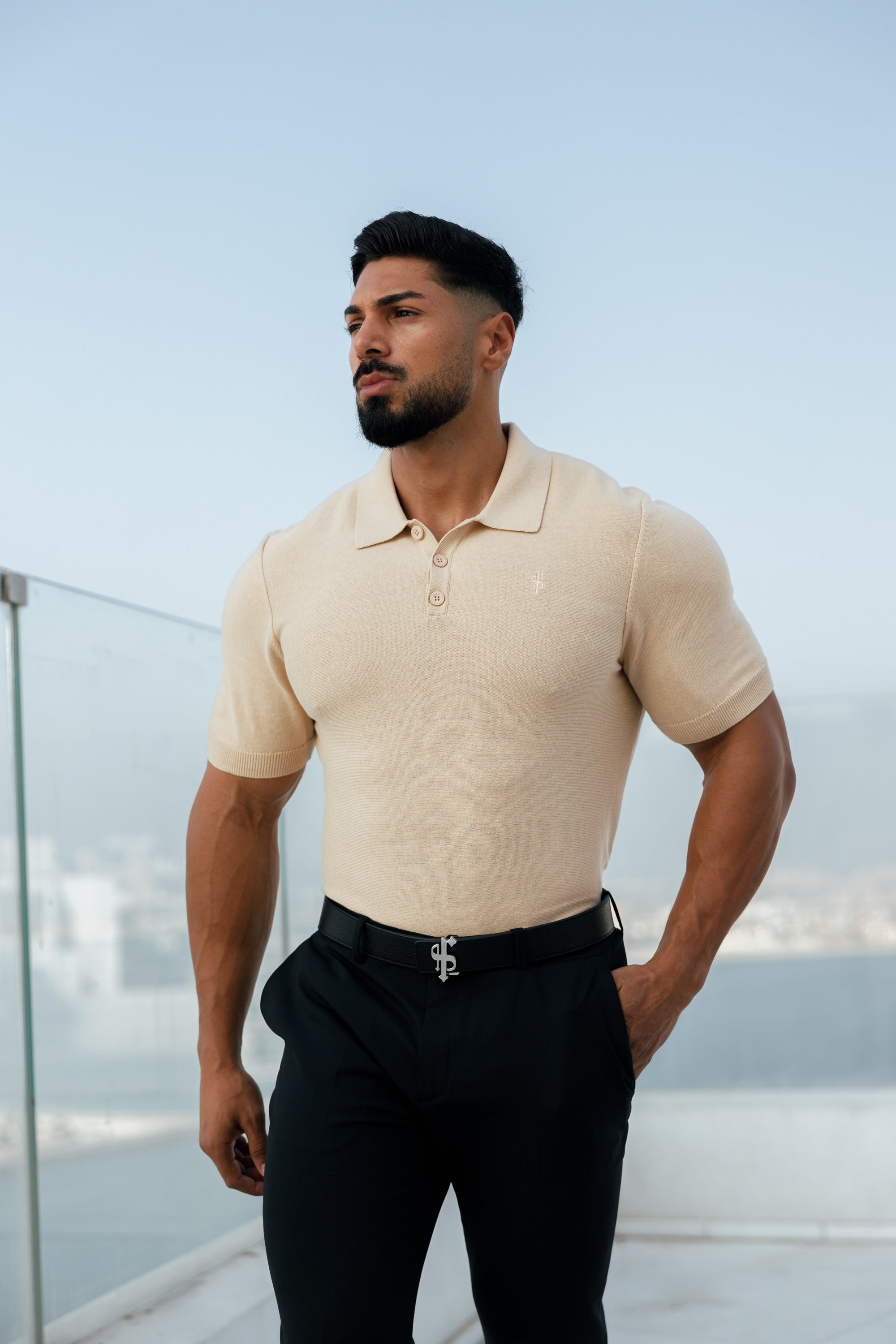 Classic Plain Beige Knitted Polo Short Sleeve - FSN111