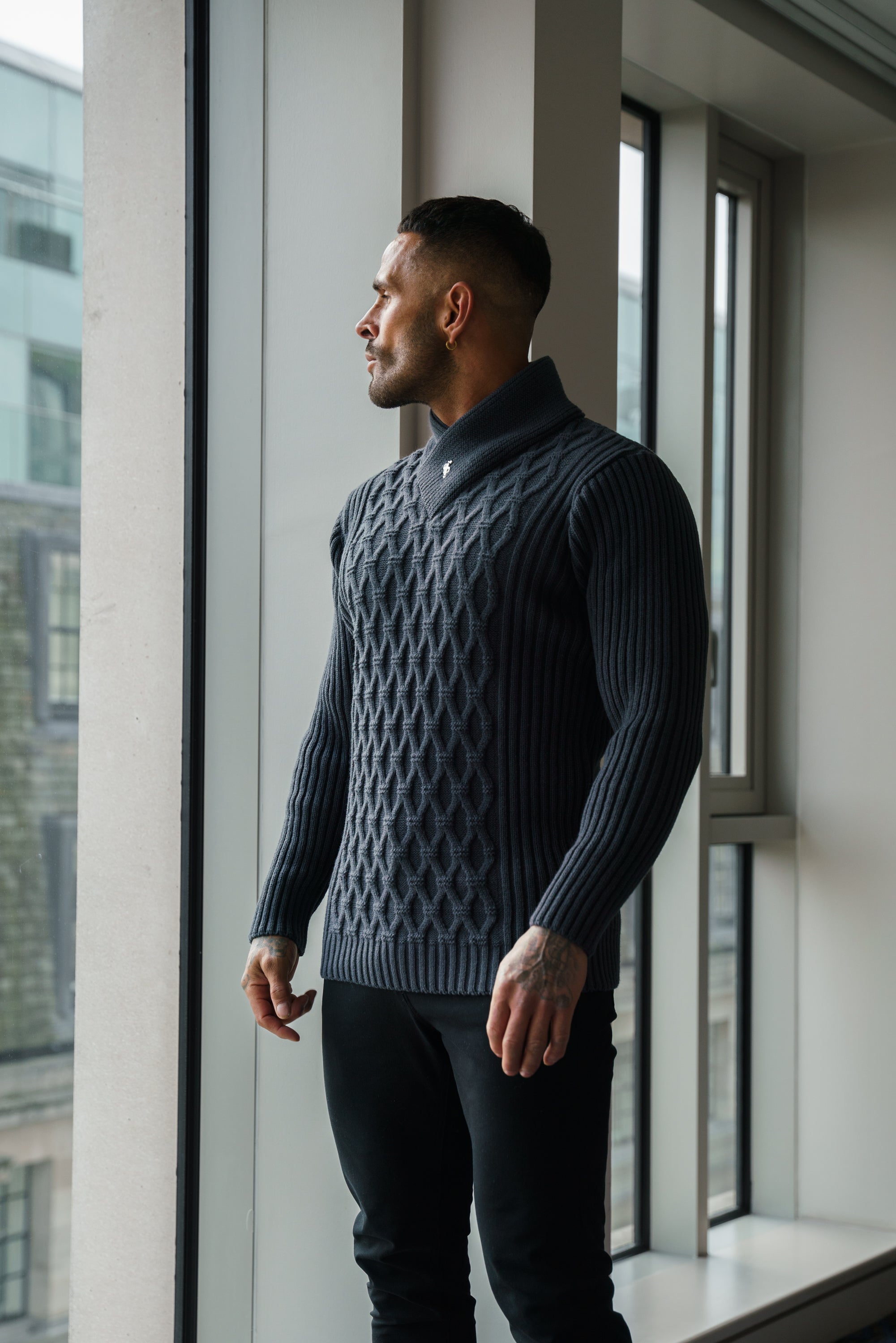 Chunky Cable Knit Gun Powder / Charcoal Jumper - FSJ065