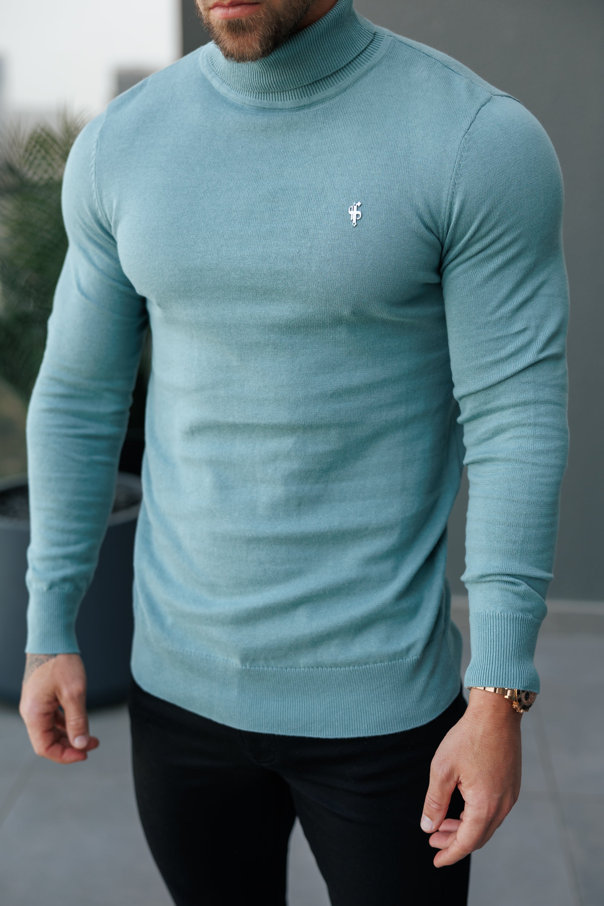 Teal Roll Neck Knitted Jumper With FS Branding - FSN205