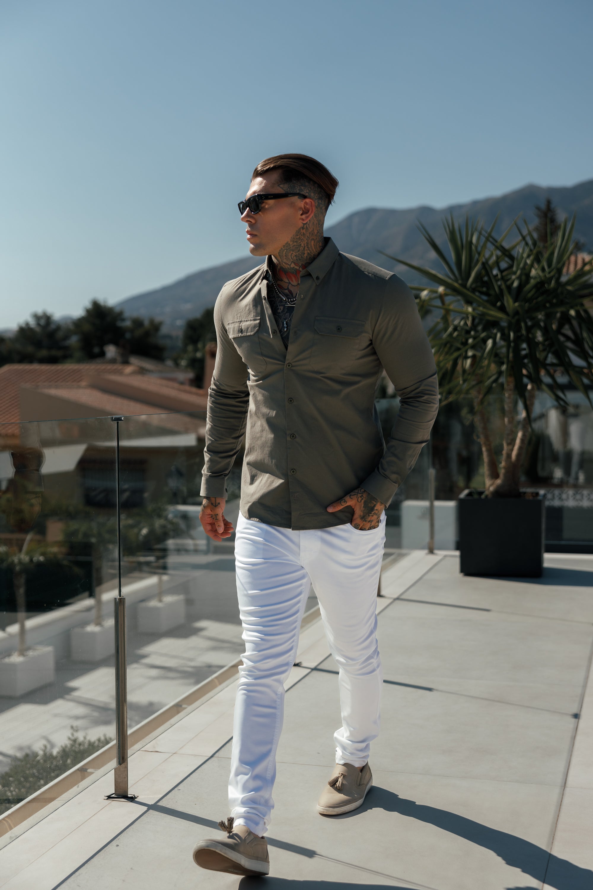 Classic Stretch LS Khaki with 2 Pockets and Flaps - FS1082