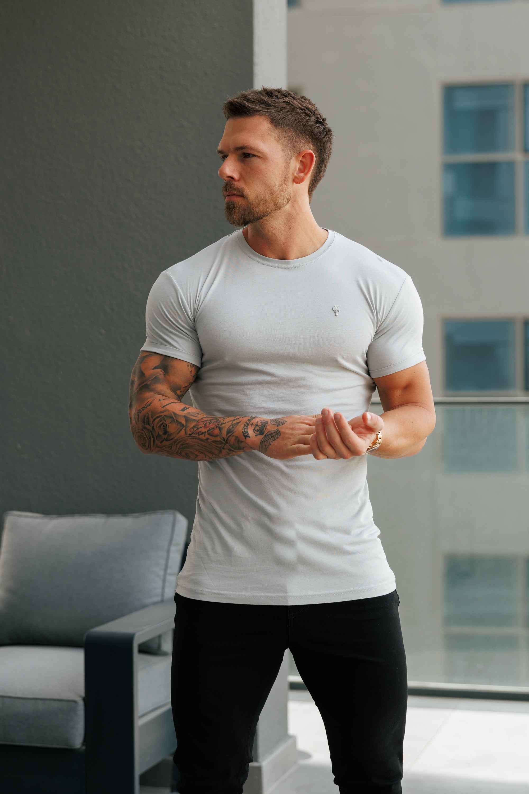 Light Grey / Silver Bamboo Crew T Shirt - FSH1211