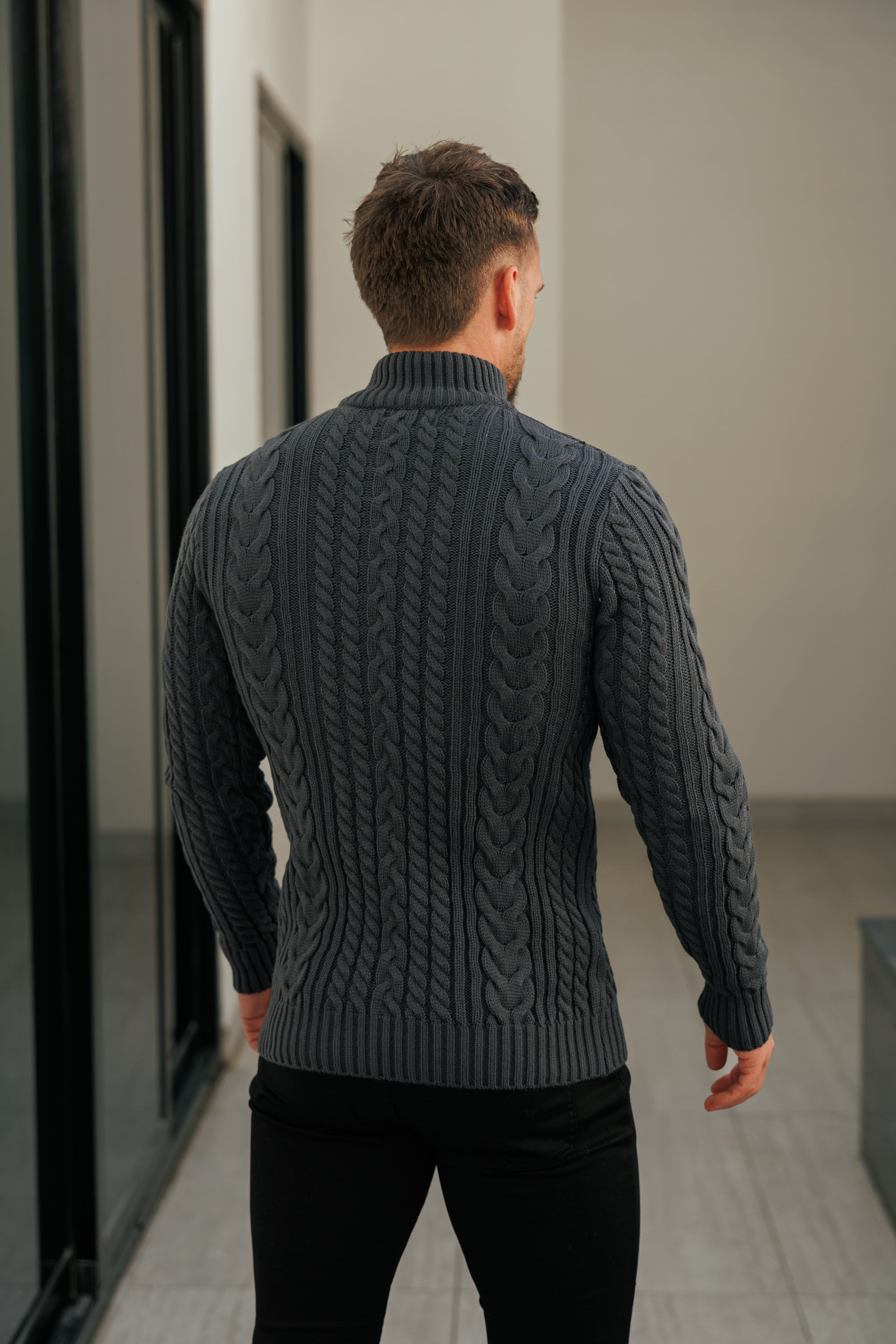 Funnel Neck Full Zip Cardigan Gunpowder - FSJ147