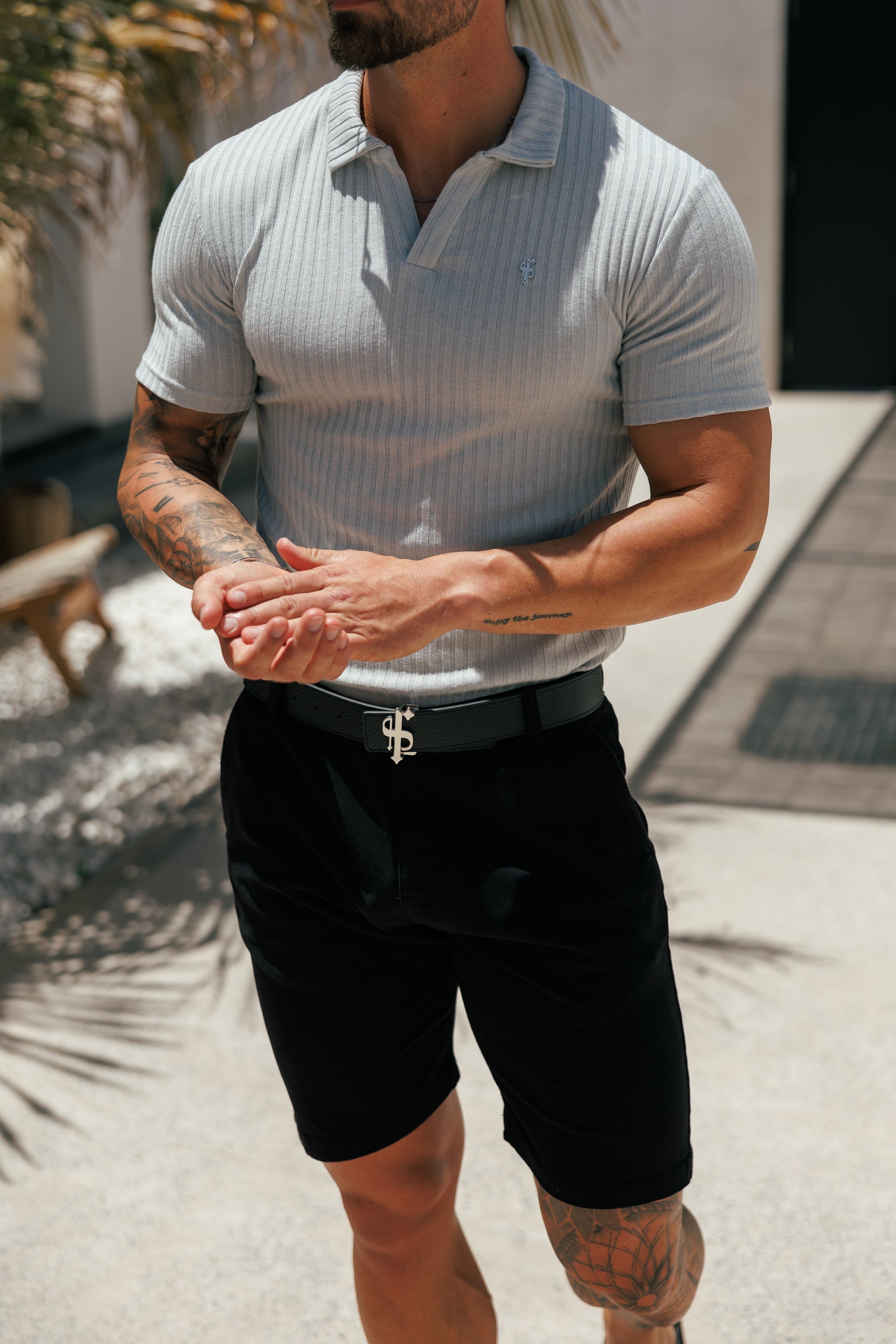 Light Grey / Silver Ribbed Revere Short Sleeve Polo Shirt - FSH1461 (PRE ORDER 16TH JUNE)