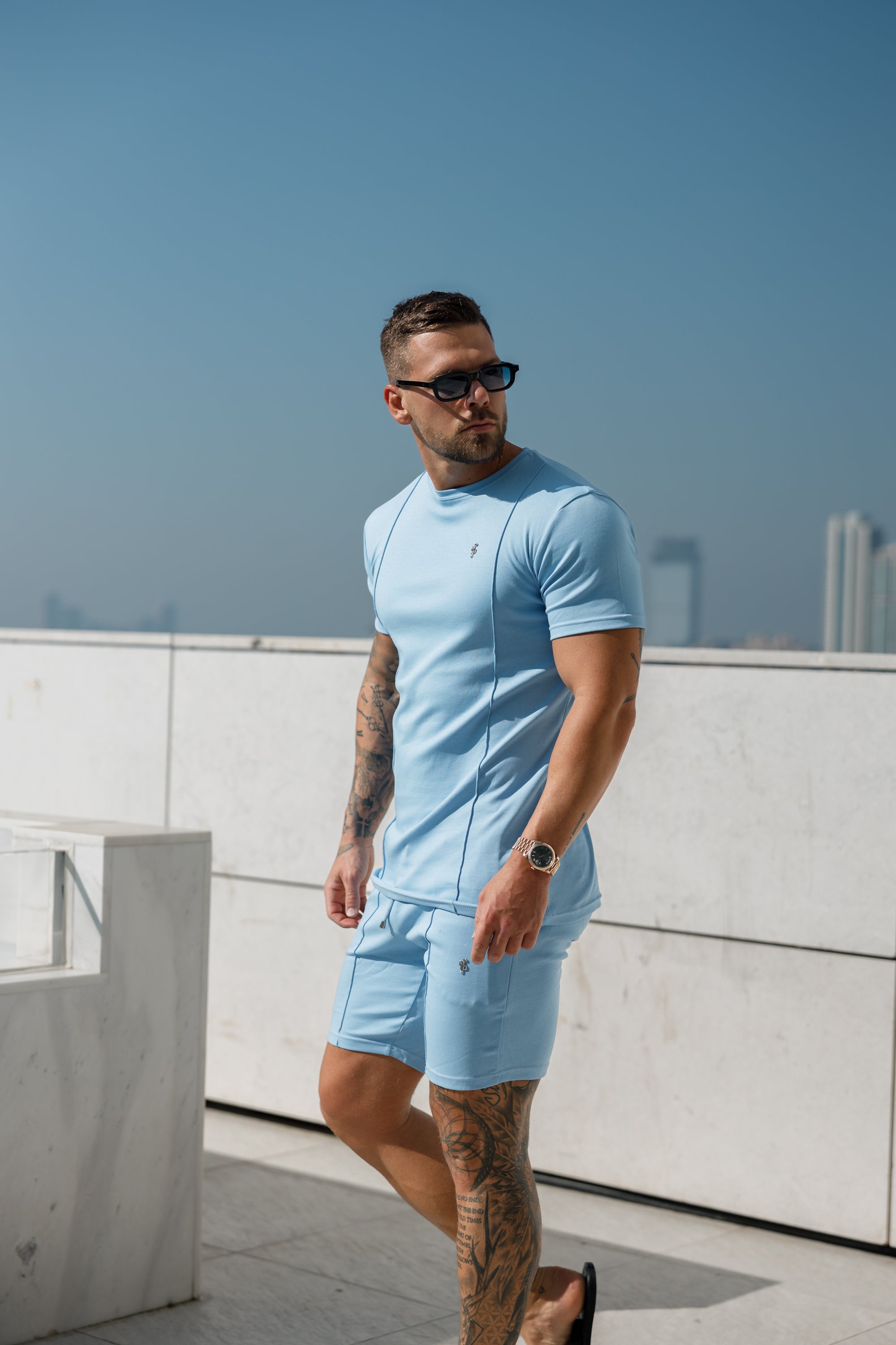 Light Blue / Silver Elasticated Drawstring Pintuck Shorts - FSH1059