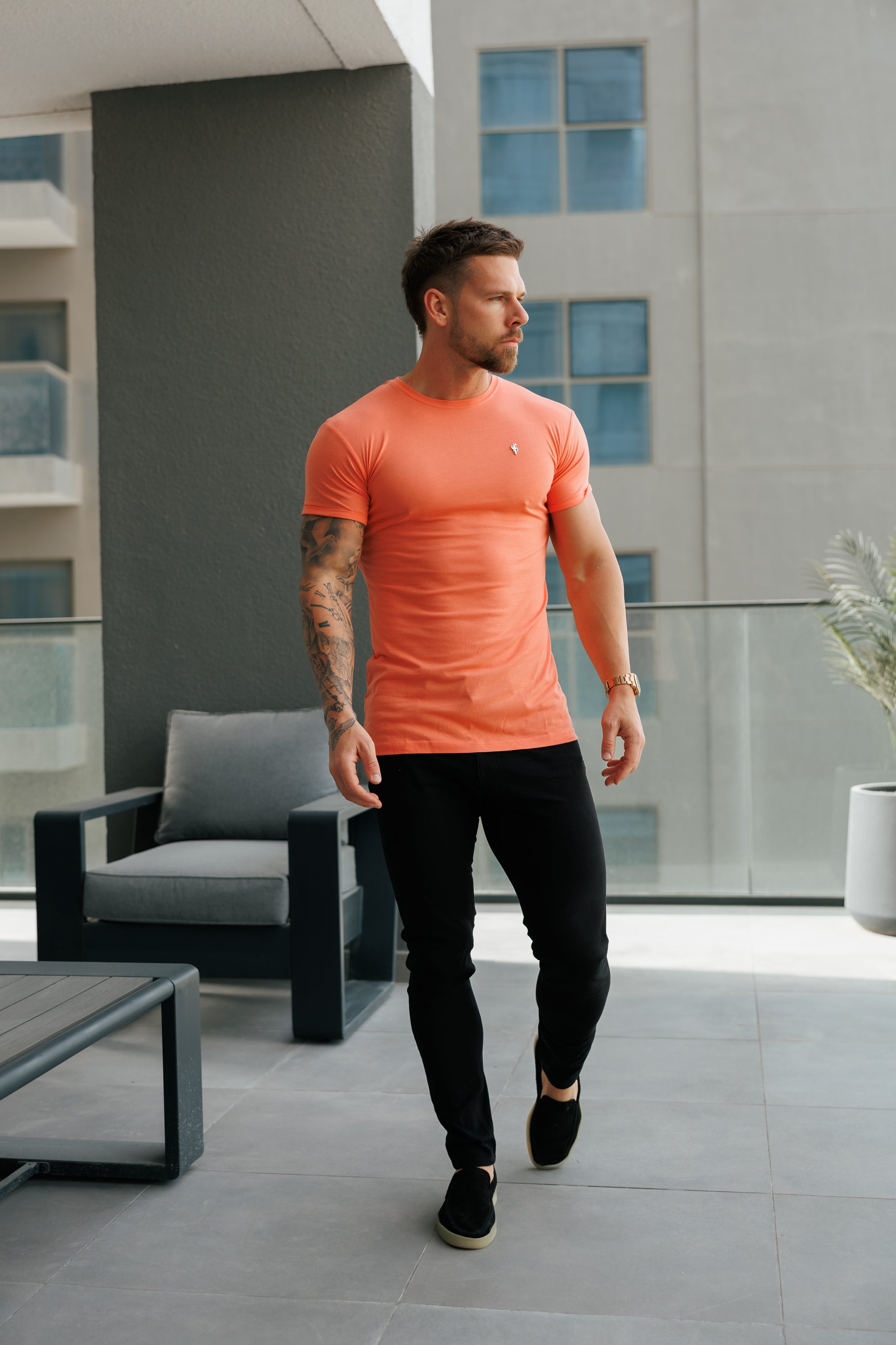 Salmon / Silver Bamboo Crew T Shirt - FSH1216