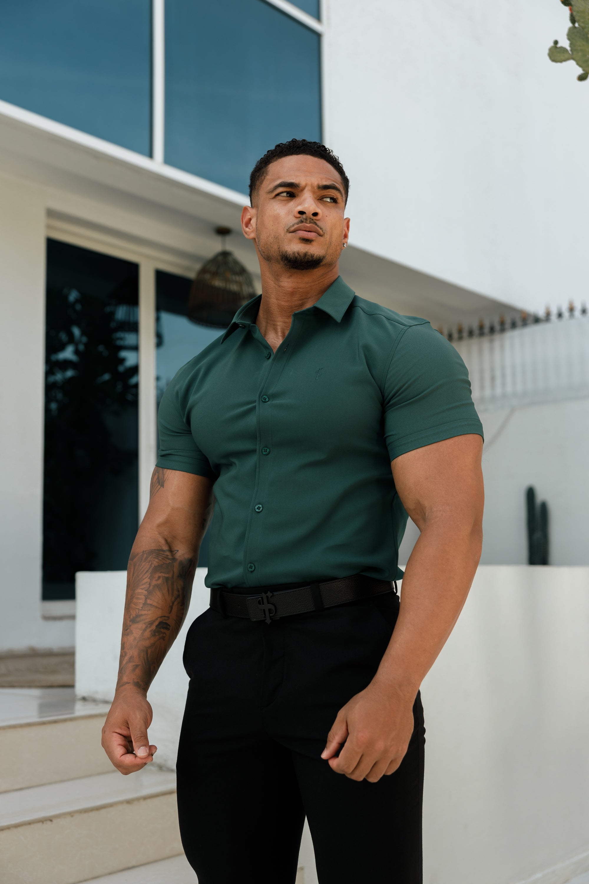 Super Slim Scuba Forest Green Short Sleeve Stretch - FS1026
