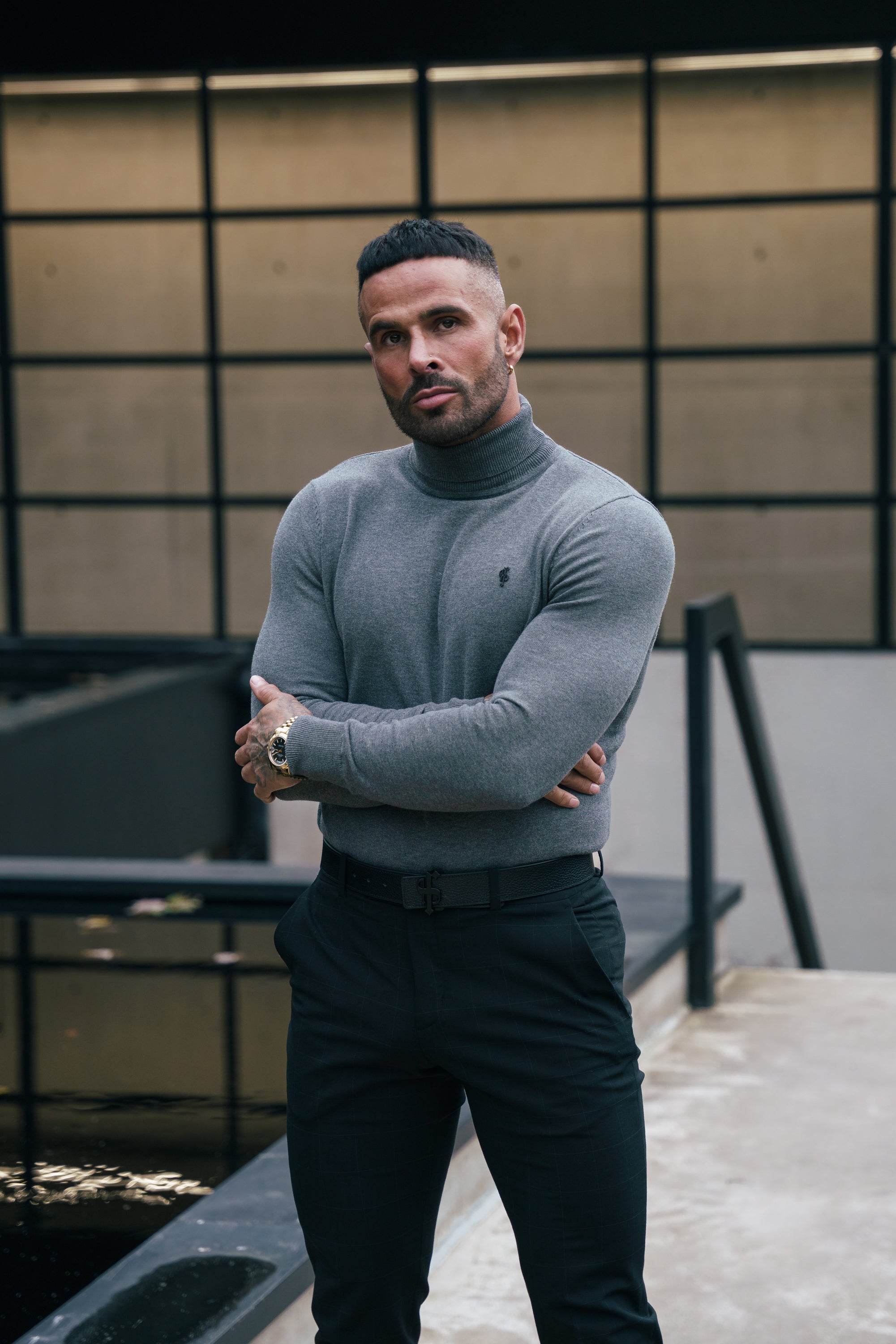 Charcoal Roll Neck Knitted Jumper With FS Branding - FSN207