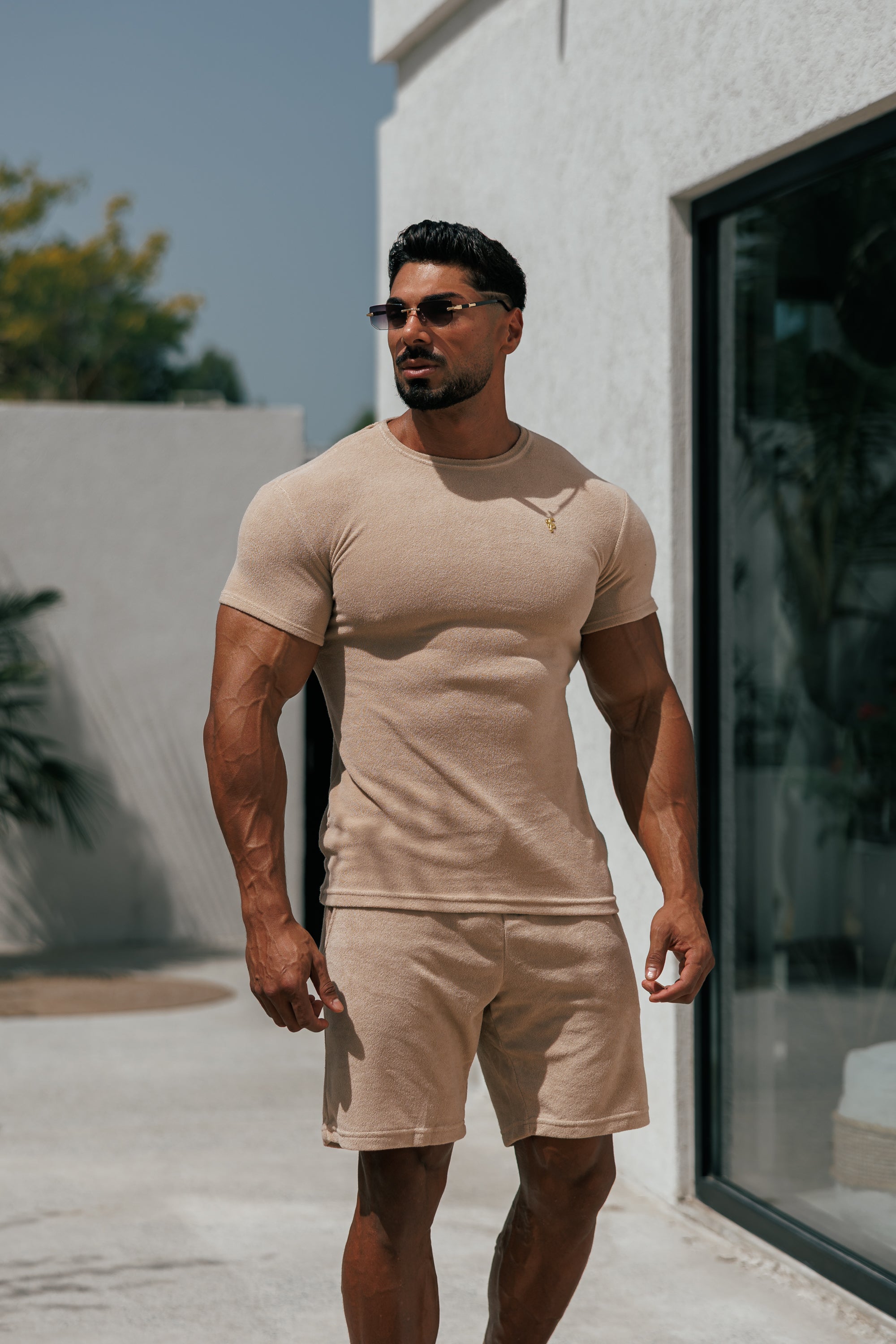 Beige Towelling Crew T Shirt - FSTC662