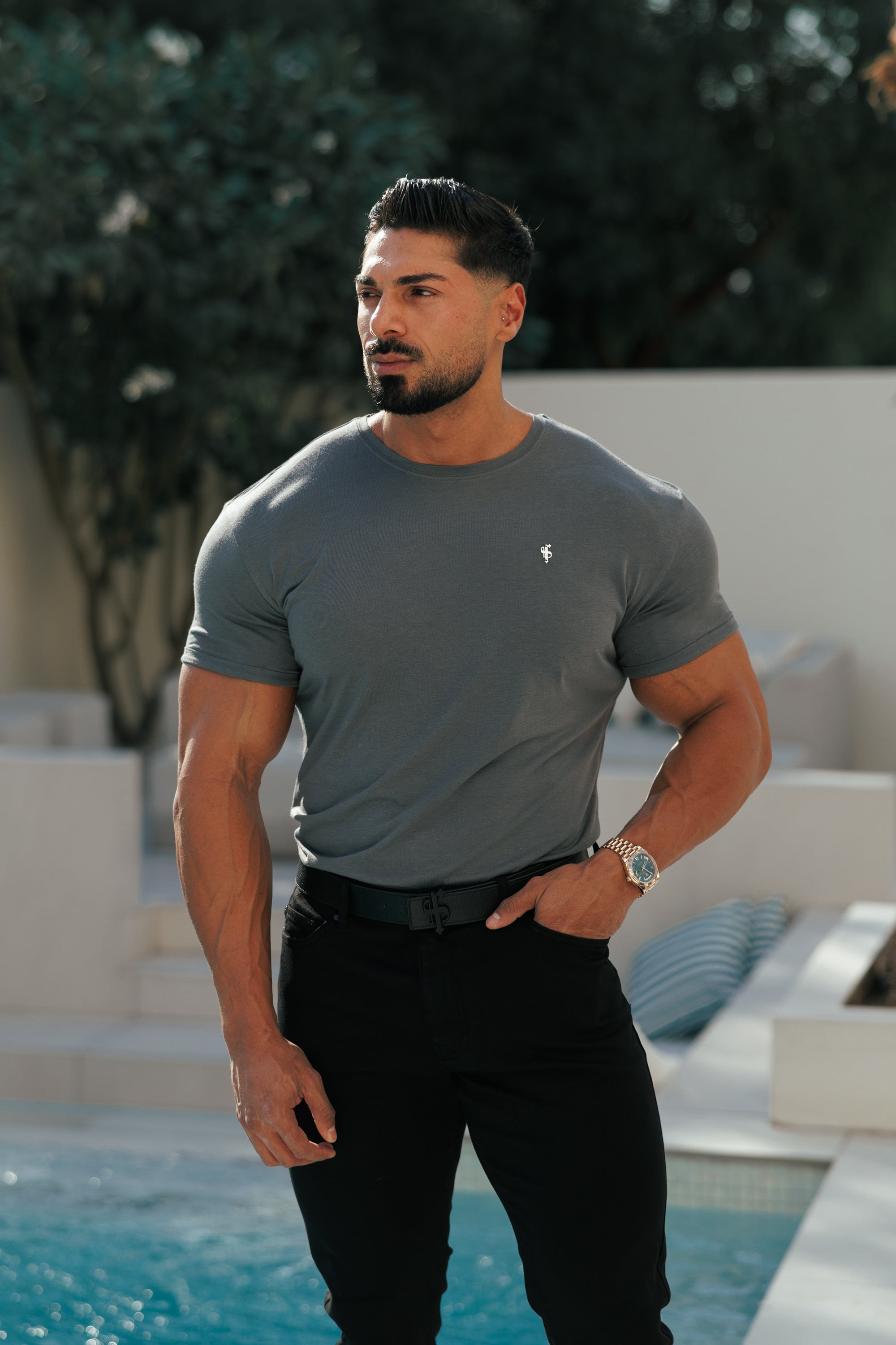 Charcoal / Silver Bamboo Crew T Shirt - FSH1212