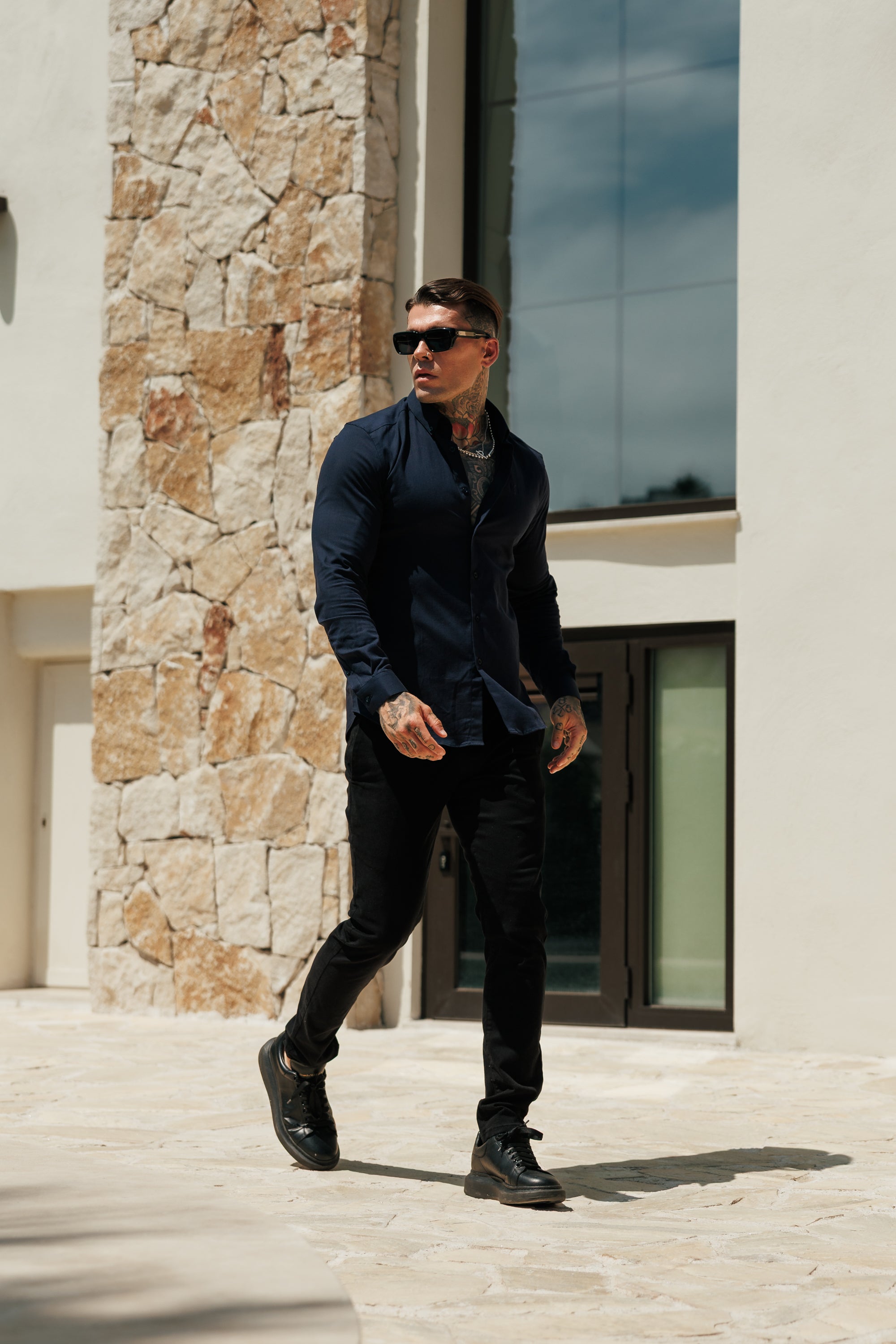 Classic Stretch Oxford Long Sleeve Navy with Button Down Collar - FS1230