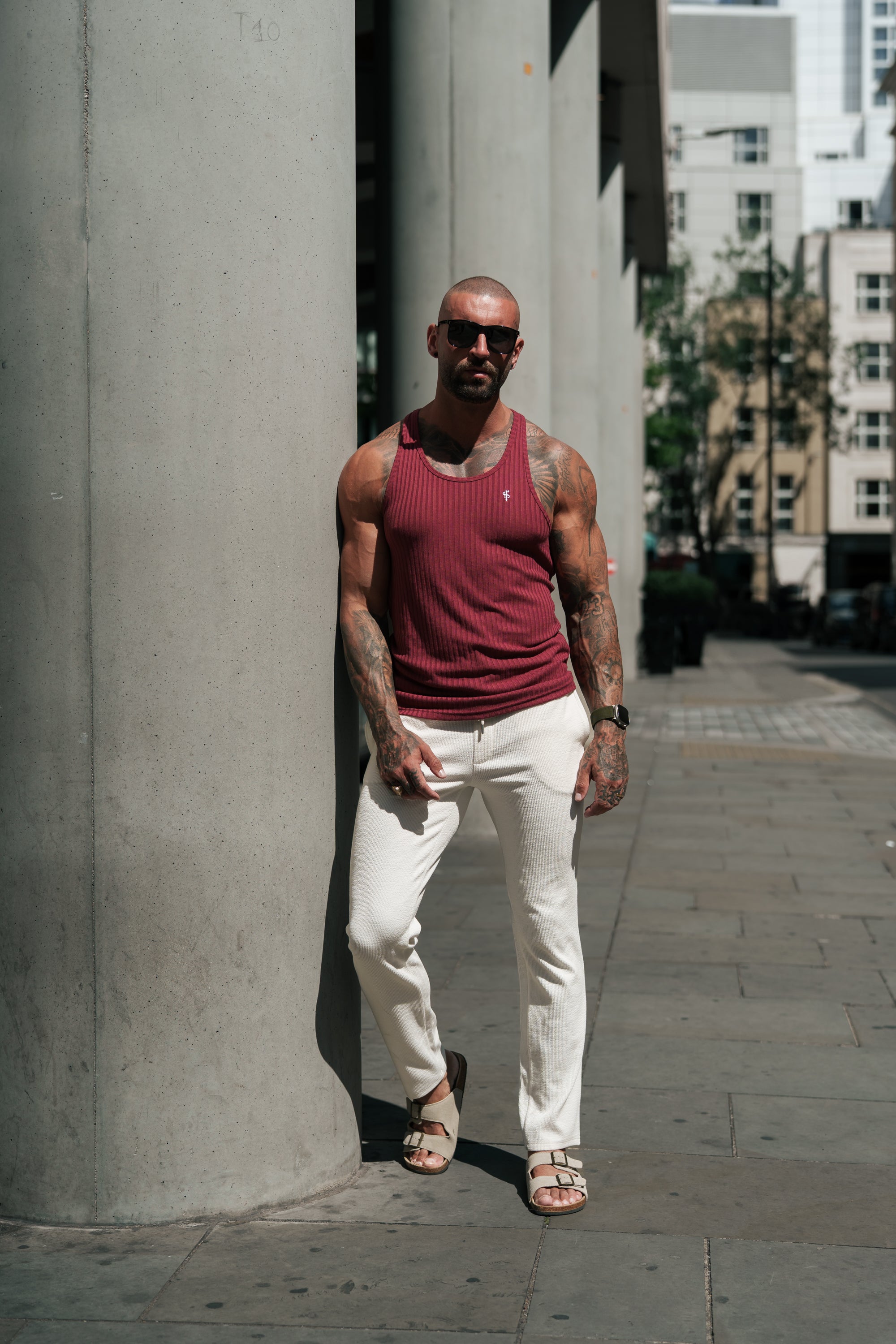 Burgundy / White Ribbed Knit Super Slim Vest - FSH1326