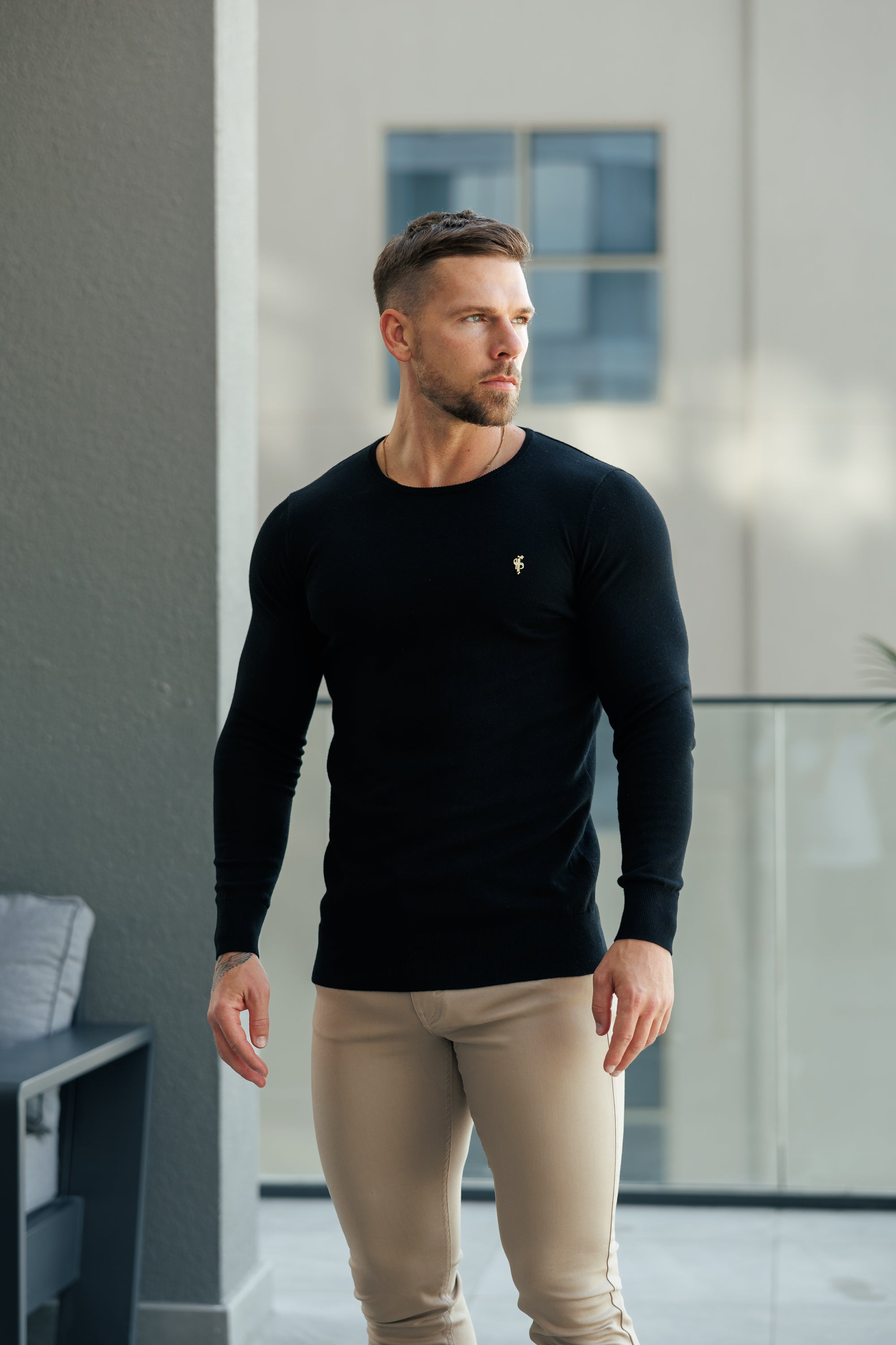 Black Crew Neck Knitted Jumper With FS Branding - FSN194