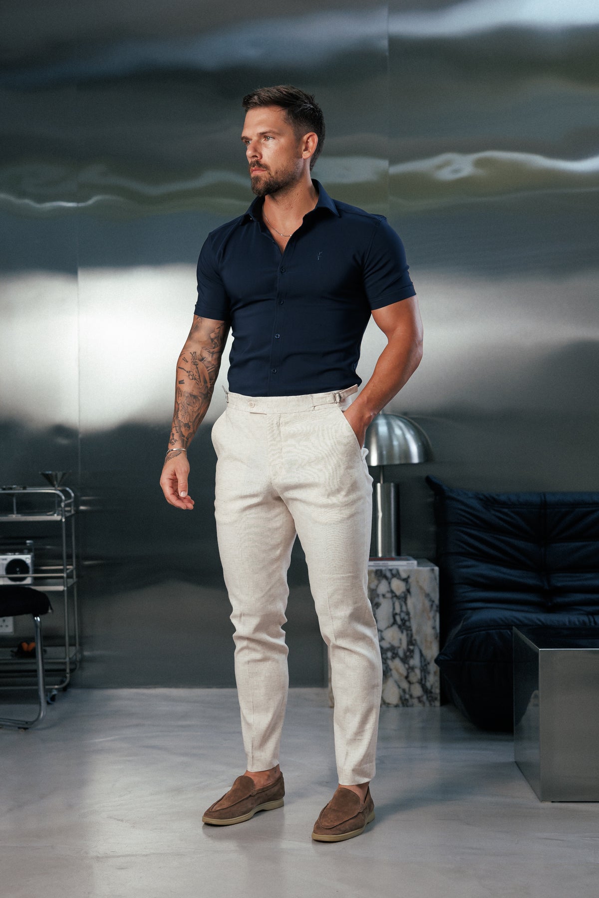 Super Slim Scuba Navy Short Sleeve Stretch with Cutaway Collar - FS1264