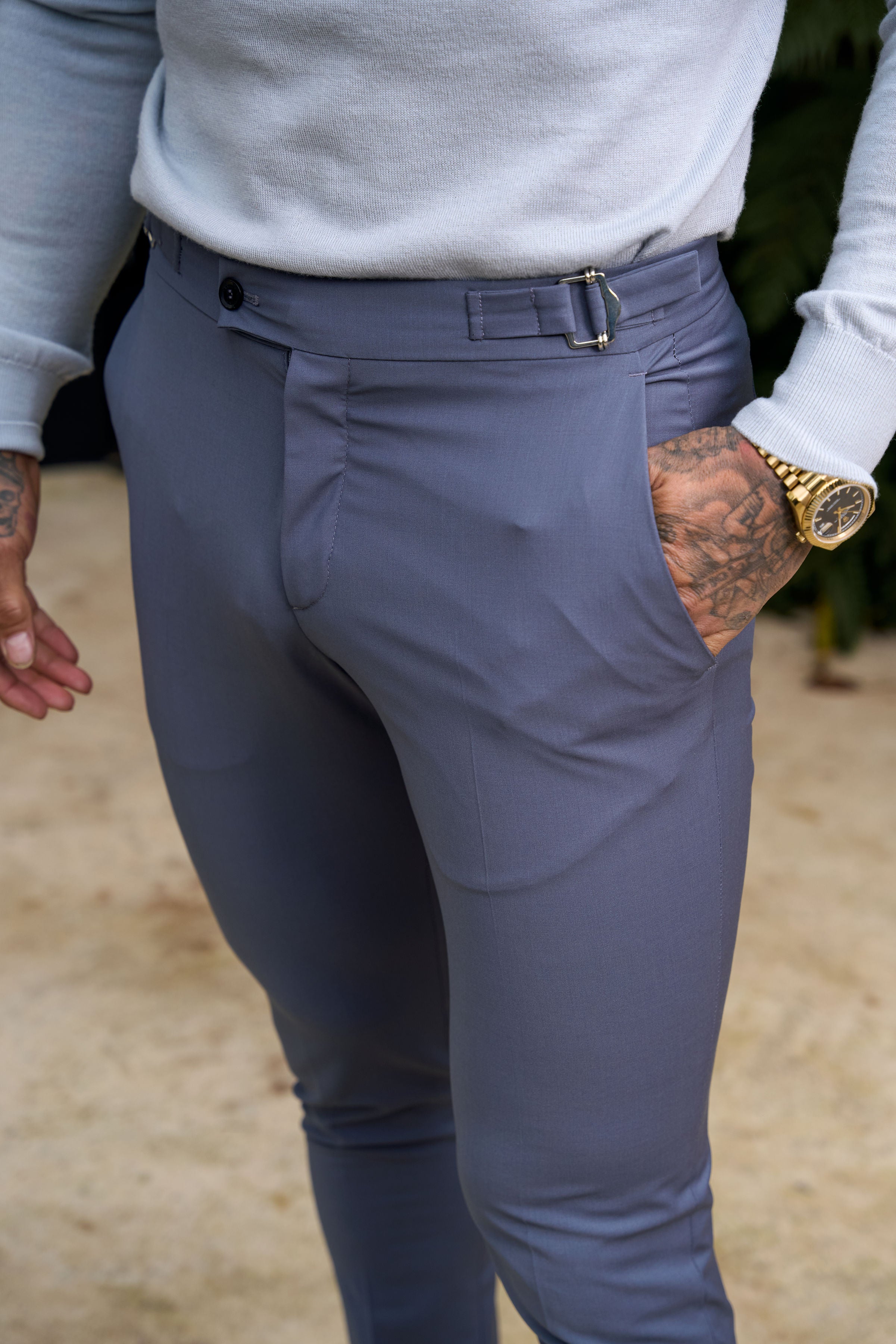 Slim Formal Grey Stretch Trousers with Side Adjusters - FST024