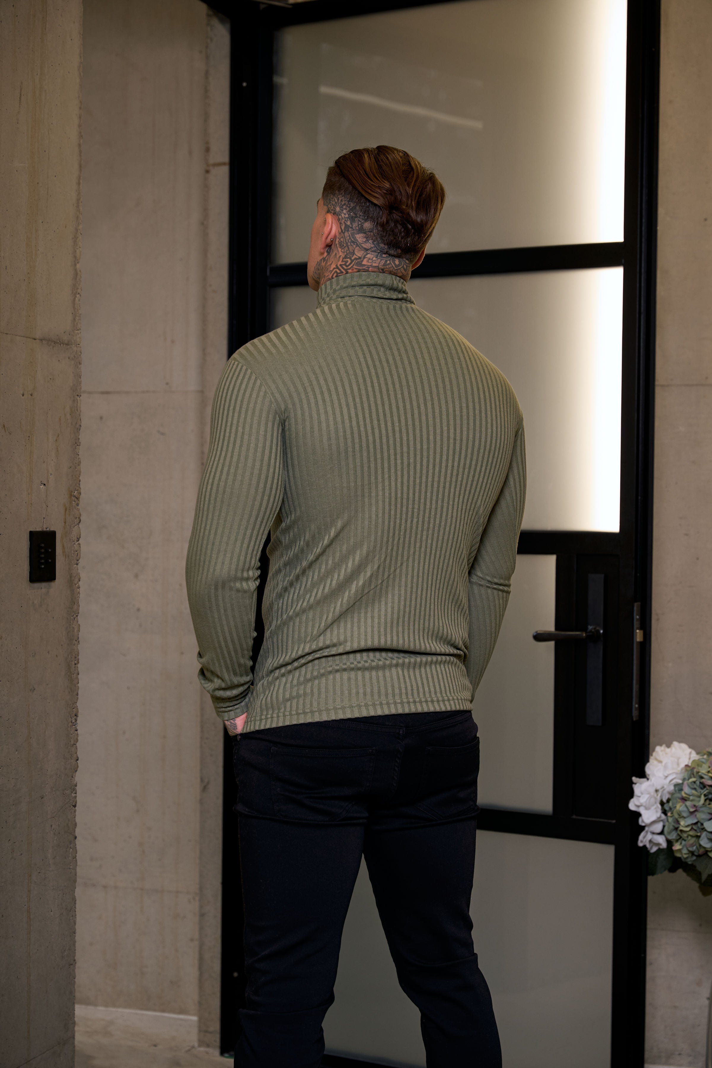 Classic Olive Ribbed Knit Roll-neck Jumper - FSH1300