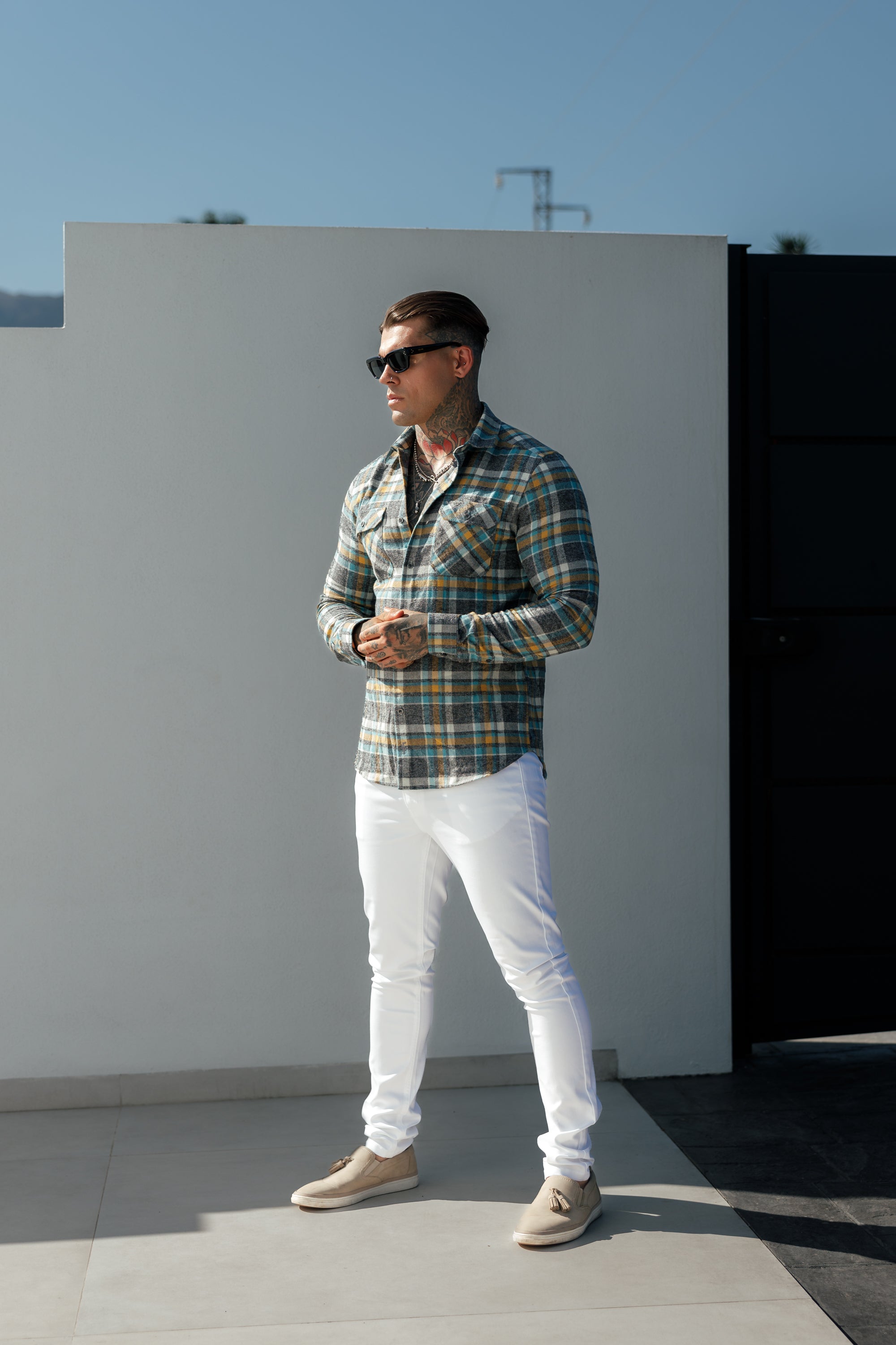 Aqua / Yellow Check Shacket With Double Pockets - FS1073