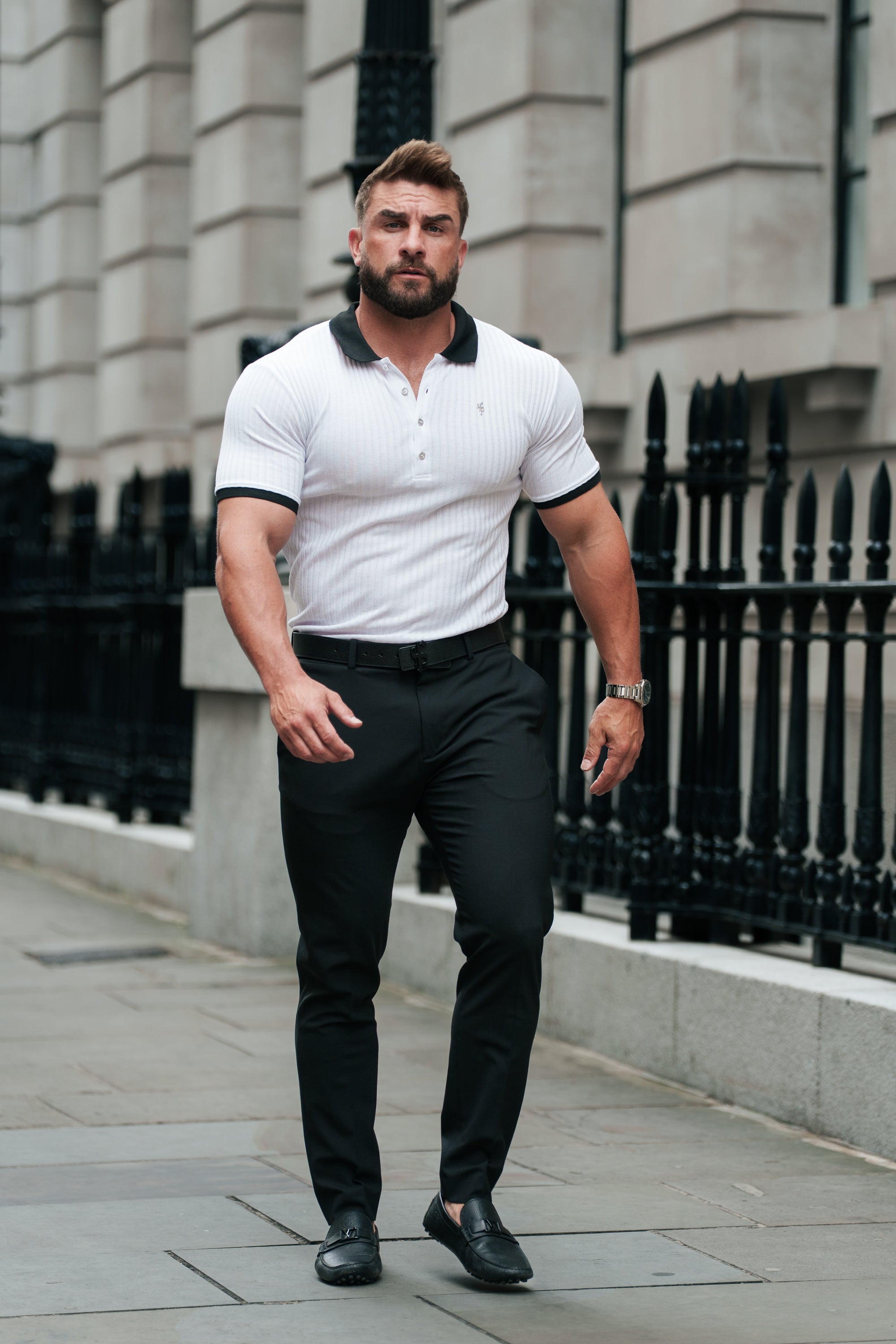 White Ribbed Polo Shirt Short Sleeve - FSH1370P