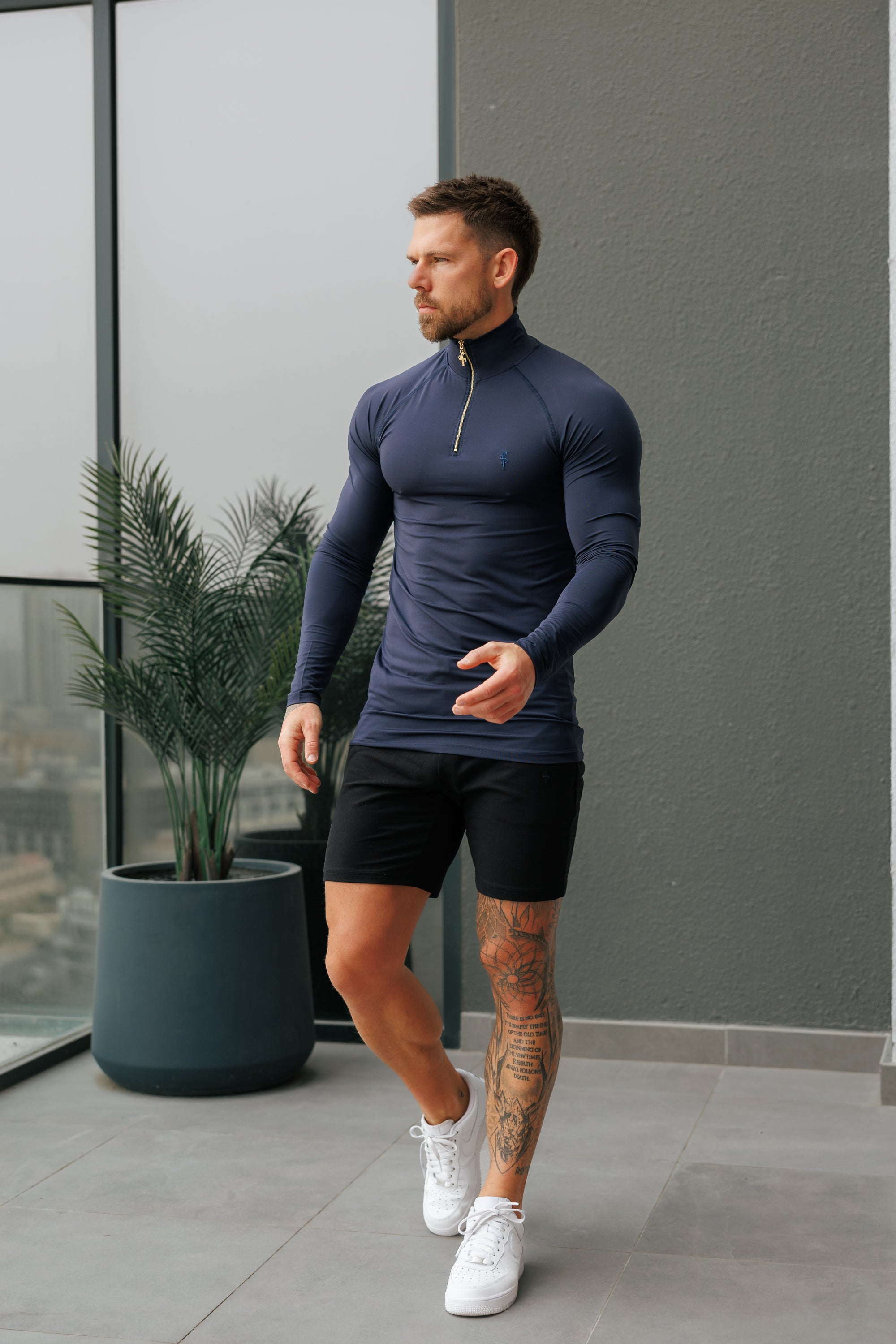 LS Navy Half Zip Gym Top - FSH1282
